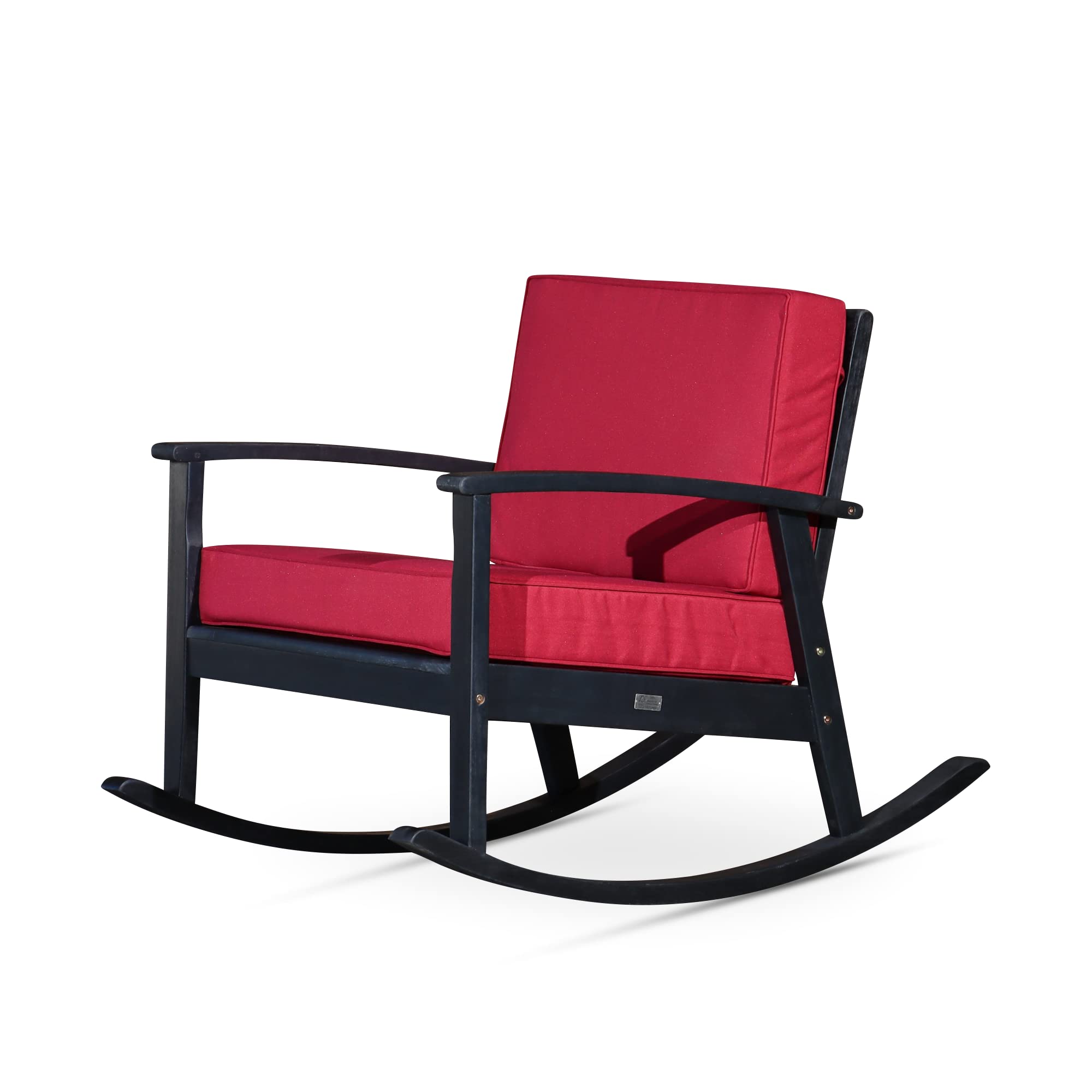 DTY Outdoor Living Longs Peak Deep Seat Eucalyptus Rocker - Espresso Finish with Burgundy Cushions | Patio, Garden & Deck Furniture for Relaxing Outdoors