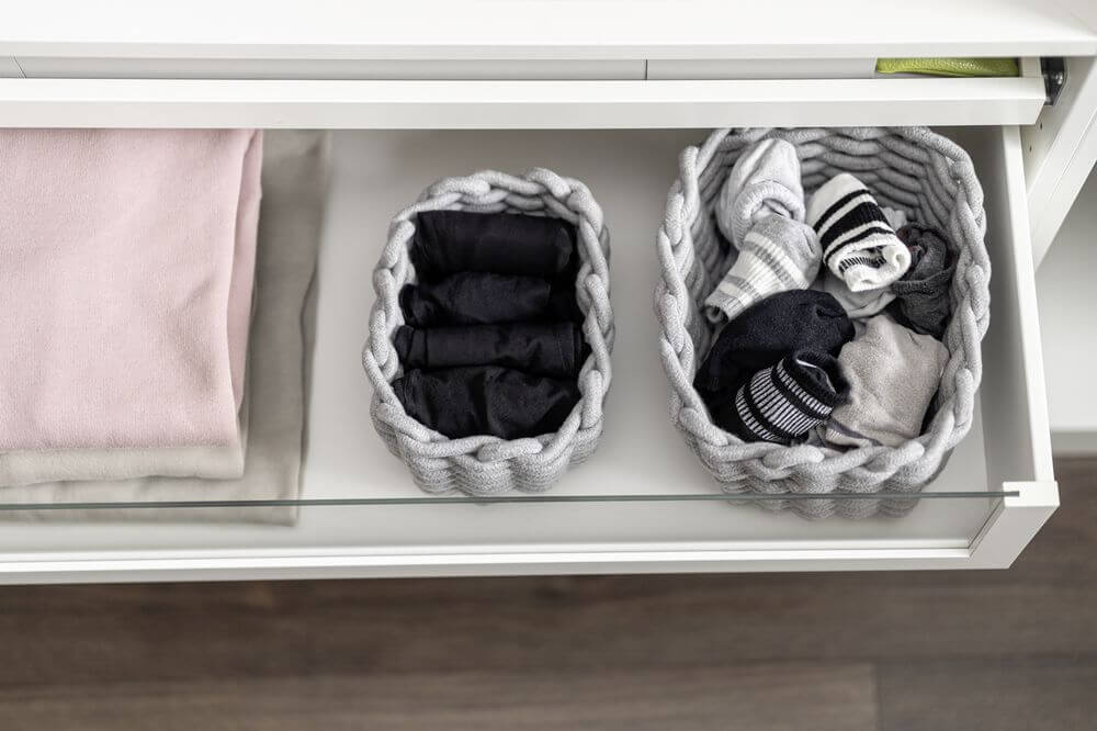 Small Tia Rectangular Woven Storage Basket - Organizer for Bathroom, Nursery, Living Room & Office Decor