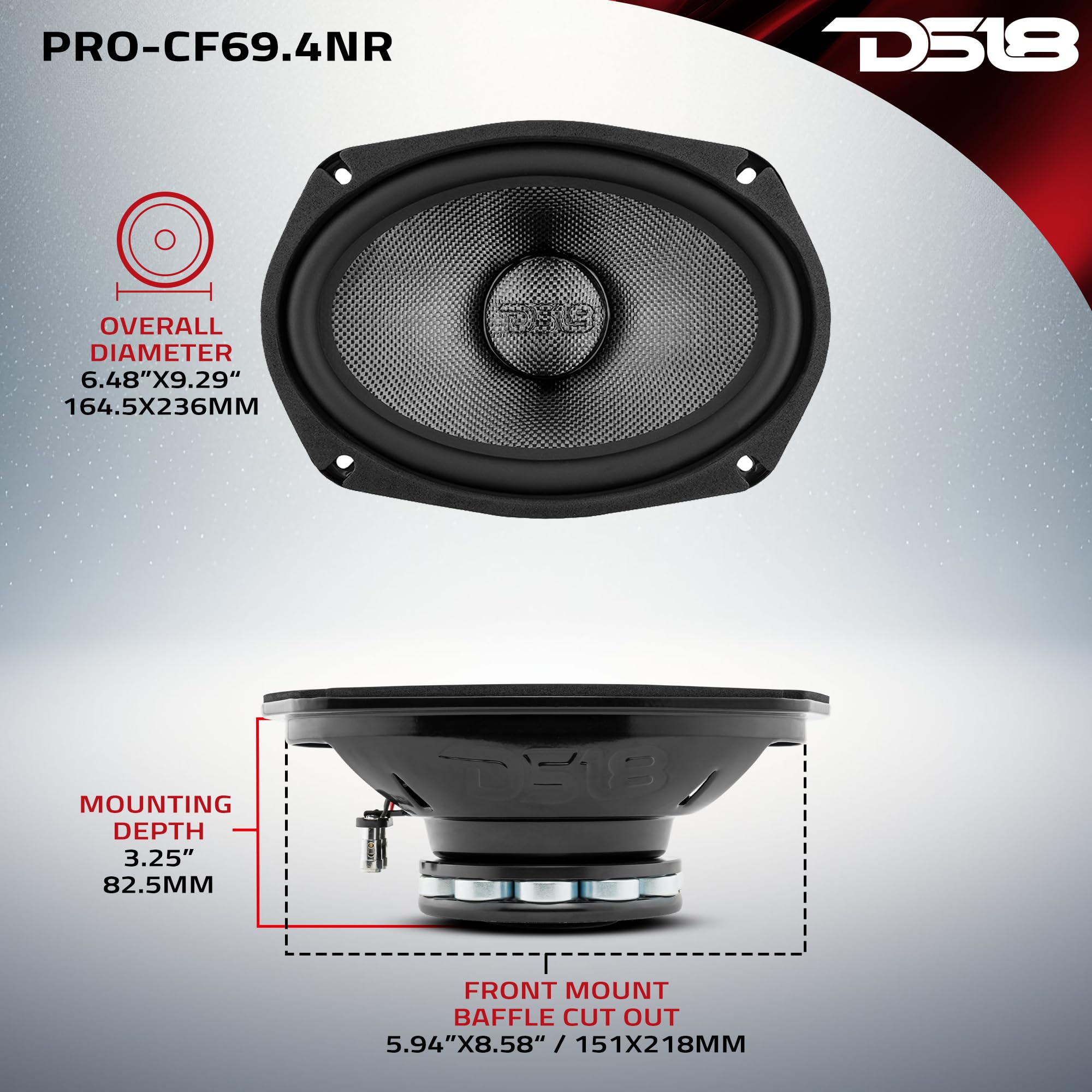 DS18 PRO-CF69.4NR 6x9 Inch Waterproof Car Speakers - 600W 4-Ohm Mid-Bass Carbon Fiber Cone with Neodymium Magnet for Motorcycles, ATVs, Boats & Off-Road Vehicles - High Performance Audio for Motorsports & Marine Applications (Single Speaker)