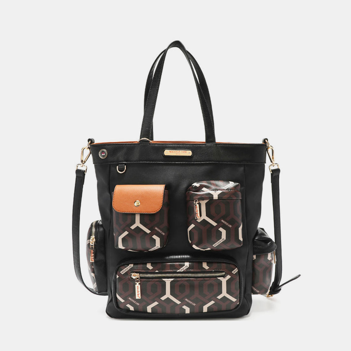 Nicole Lee USA Geometric Pattern Vegan Leather Tote Bag - Stylish & Eco-Friendly Handbag for Work, Travel & Shopping