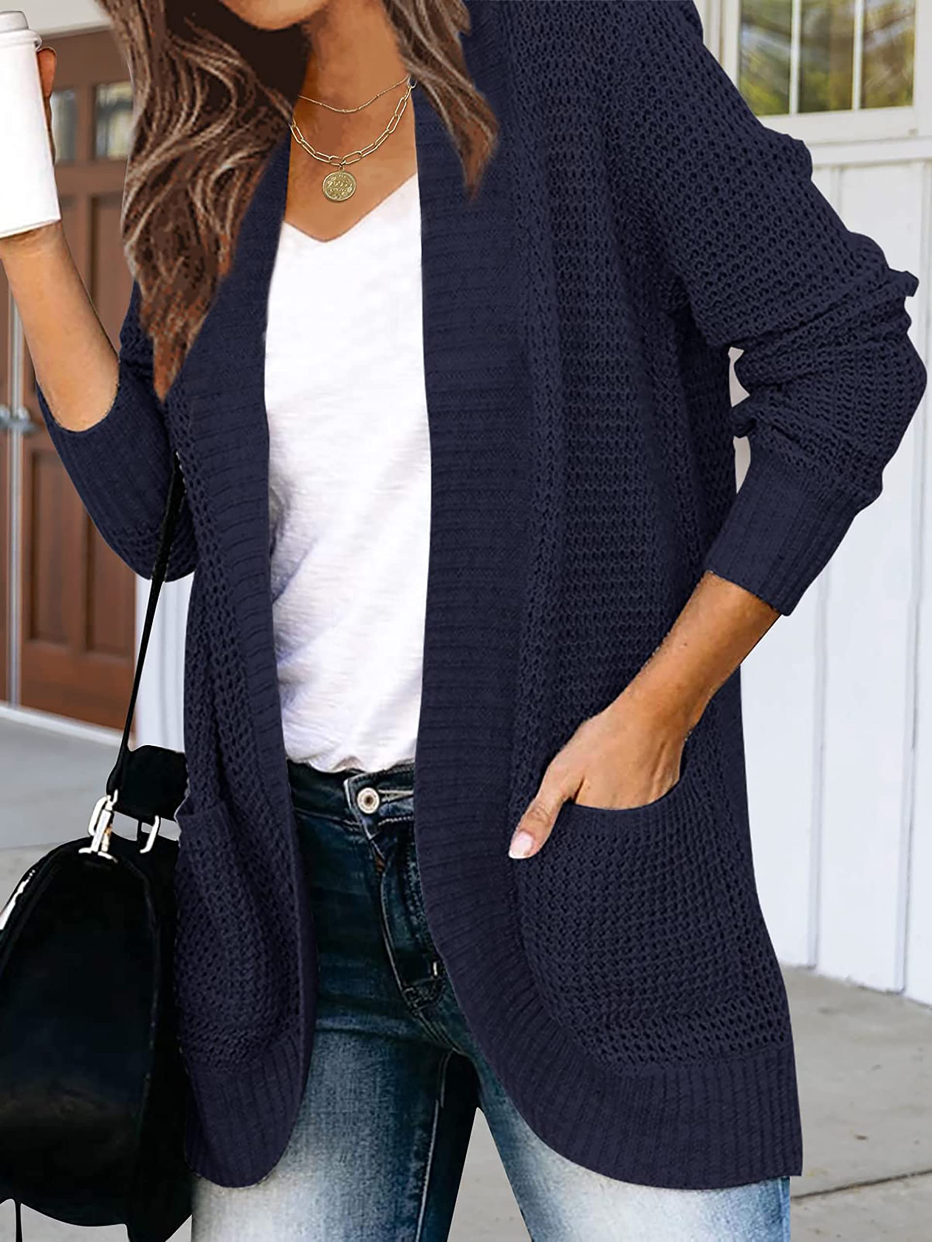 Women's Oversized Long Sleeve Open Front Cardigan - Chunky Knit Sweater with Pockets | Cozy Winter Layering, Casual Outfit Essential for Fall & Winter Fashion
