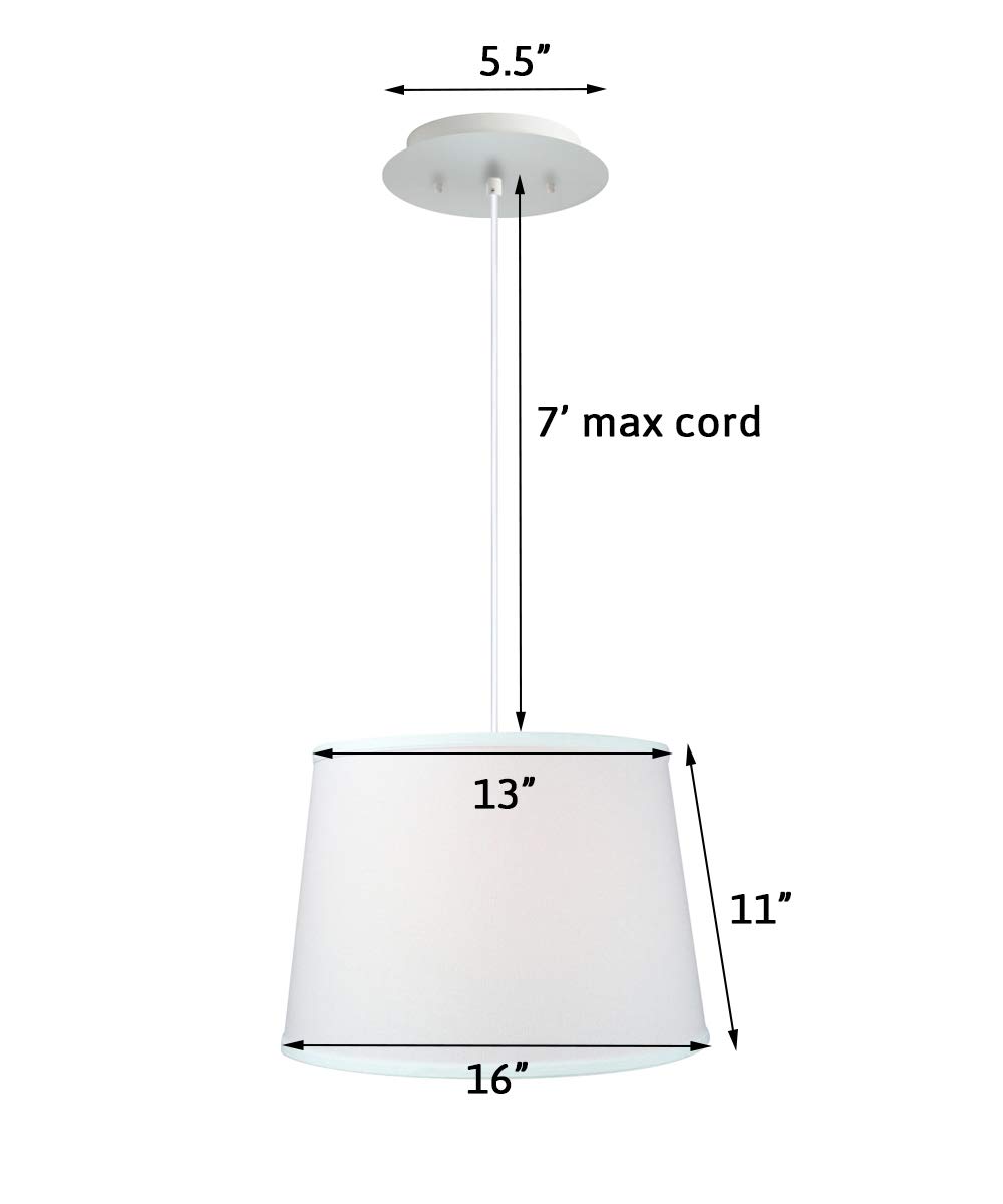 HomeConcept 16 Inch White Glass Pendant Light Fixture with Diffuser & White Cord - Perfect for Kitchen Island, Dining Room, or Bedroom Lighting