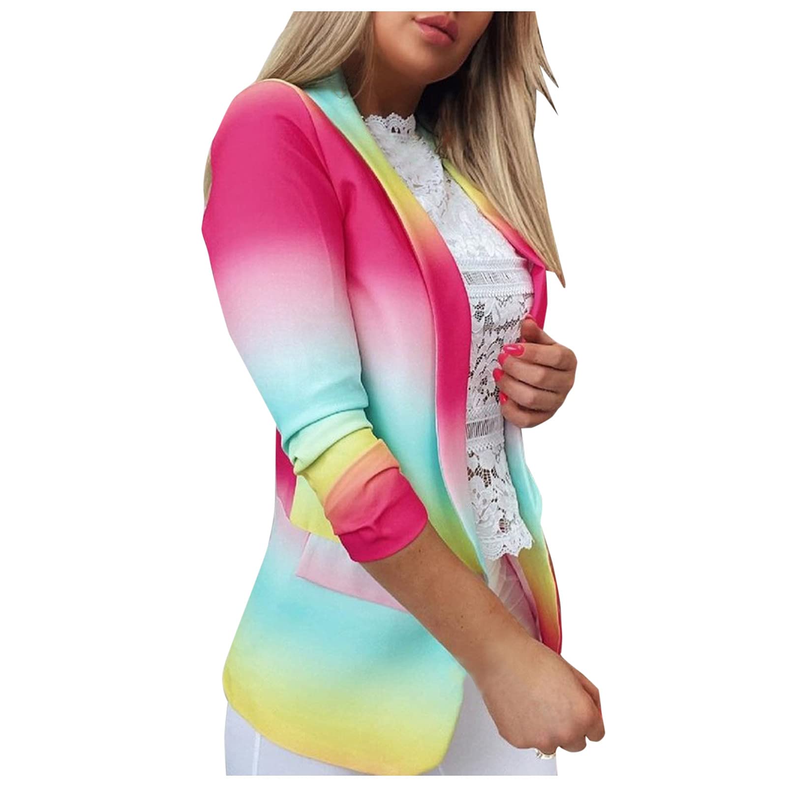 Tie-Dye Gradient Long Sleeve Lapel Jacket for Women - Slim Fit Office Blazer Coat for Spring | Professional Workwear & Casual Outfits