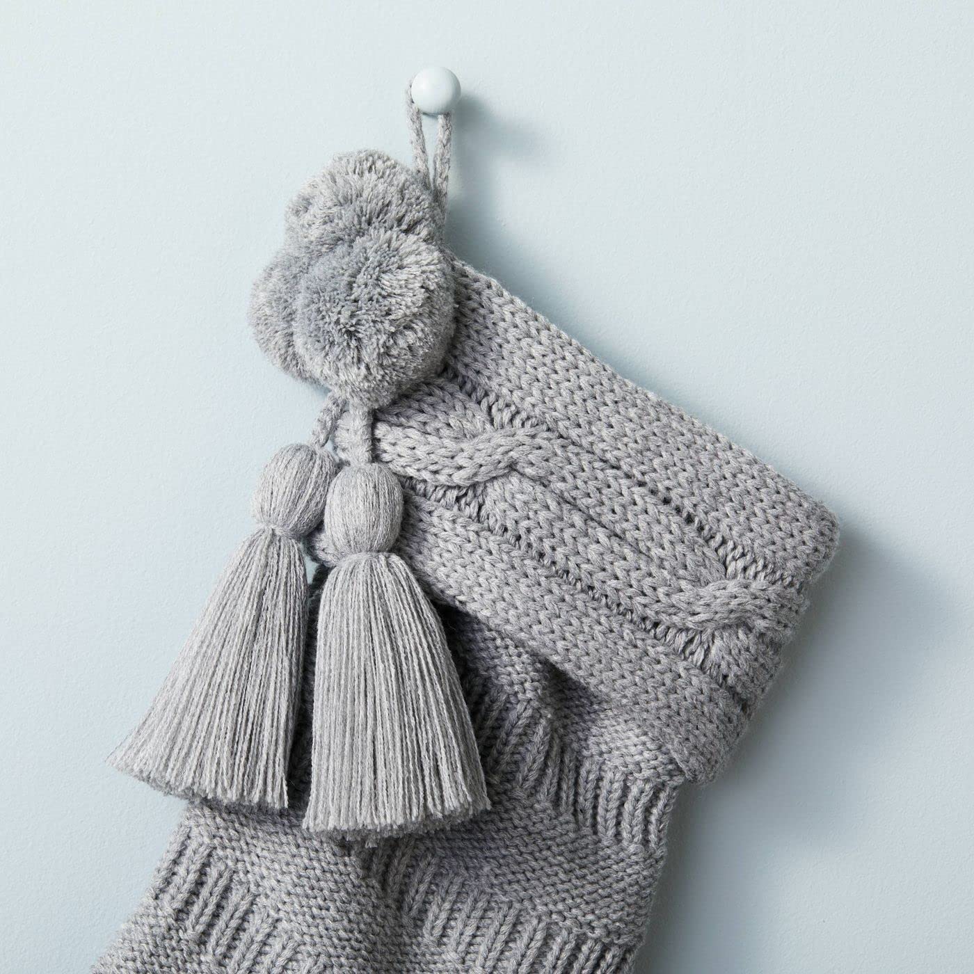 Hearth & Hand with Magnolia Gray Cable Knit Christmas Stocking - Holiday Decor for Fireplace, Mantel & Festive Home Decorations