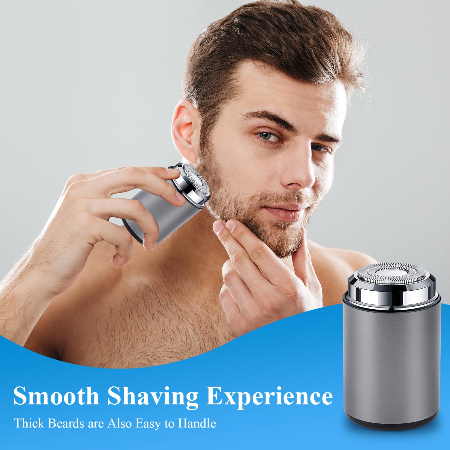 Premium Mini Electric Shaver for Men - USB Rechargeable, Waterproof, Portable Pocket-Size Beard Trimmer - Perfect for Travel, Home, Office & Car Use (Gray) | Quick Stubble Grooming On-The-Go
