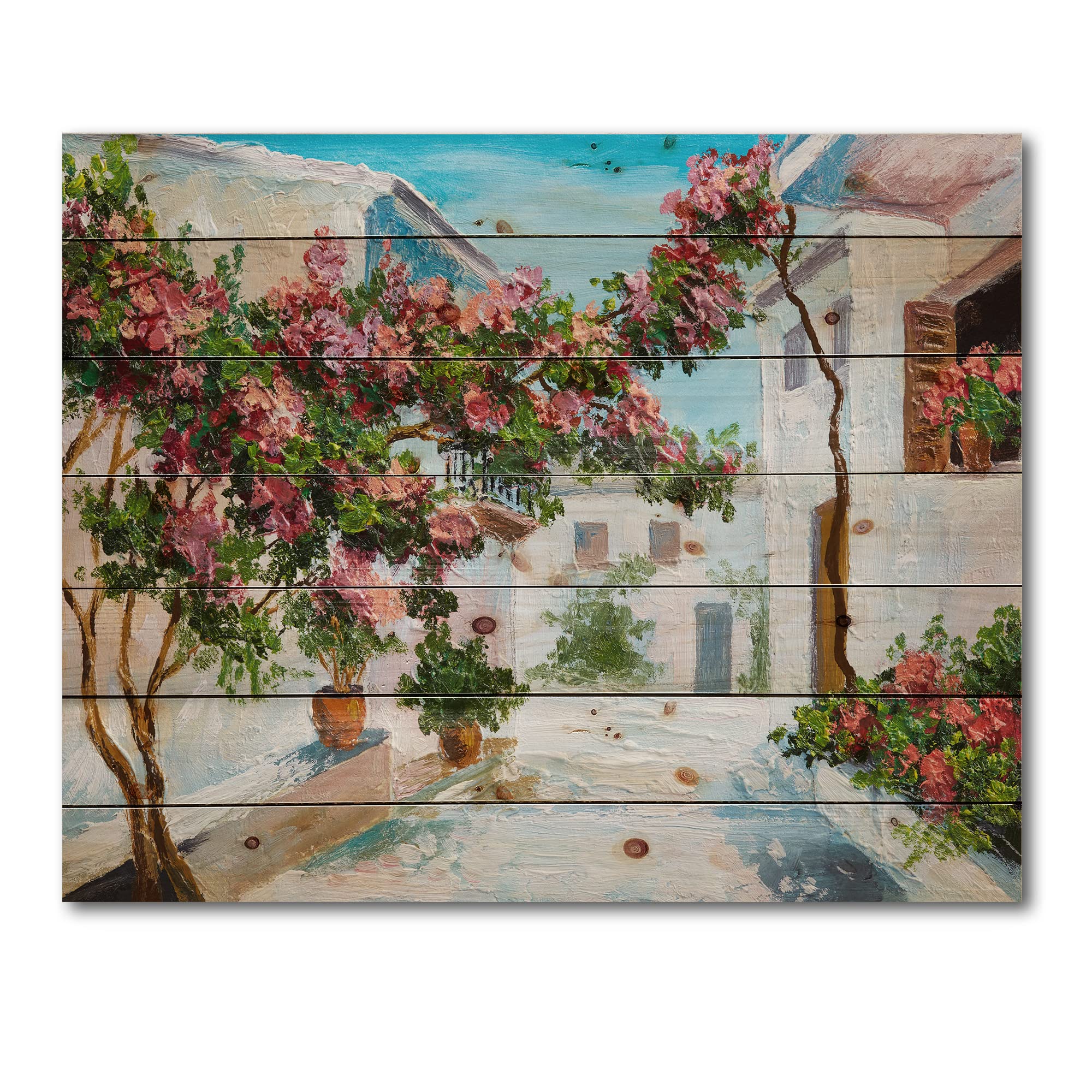 Coastal Wood Wall Art - White House & Flowers Beach Decor for Home