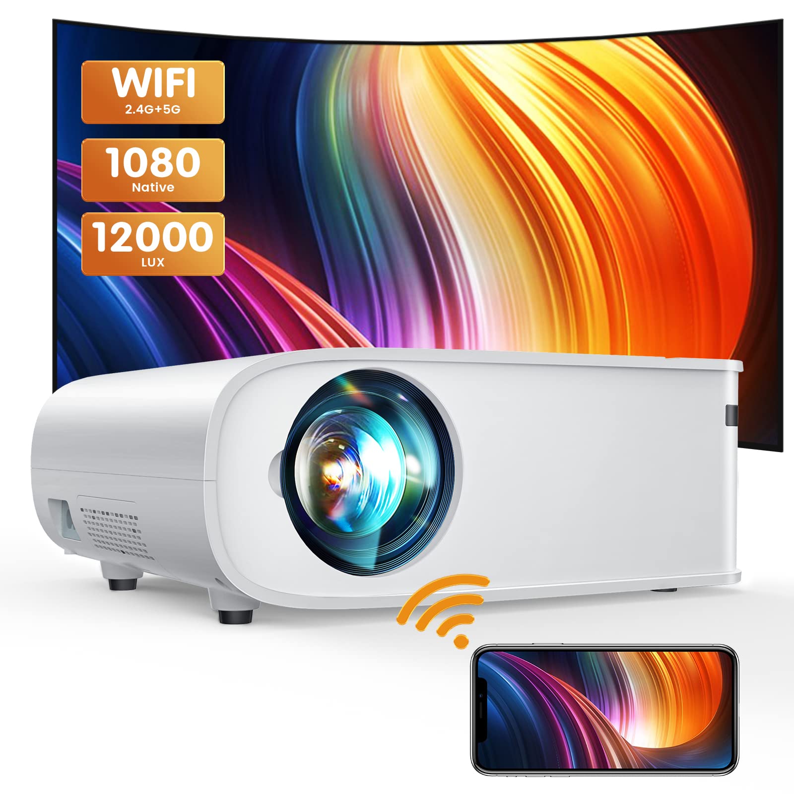 ARTSEA Native 1080P 5G WiFi HD Projector - 2023 Upgraded 12000L 4K Home Theater Projector for iPhone, Android, iOS, TV Stick & PS4 | Includes 100