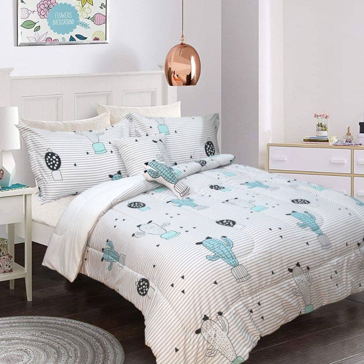 5-Piece Kids Comforter Set with Cactus Design - Soft Single Bedding for Boys & Girls | Perfect for Nursery, Toddler Room & Sleepovers