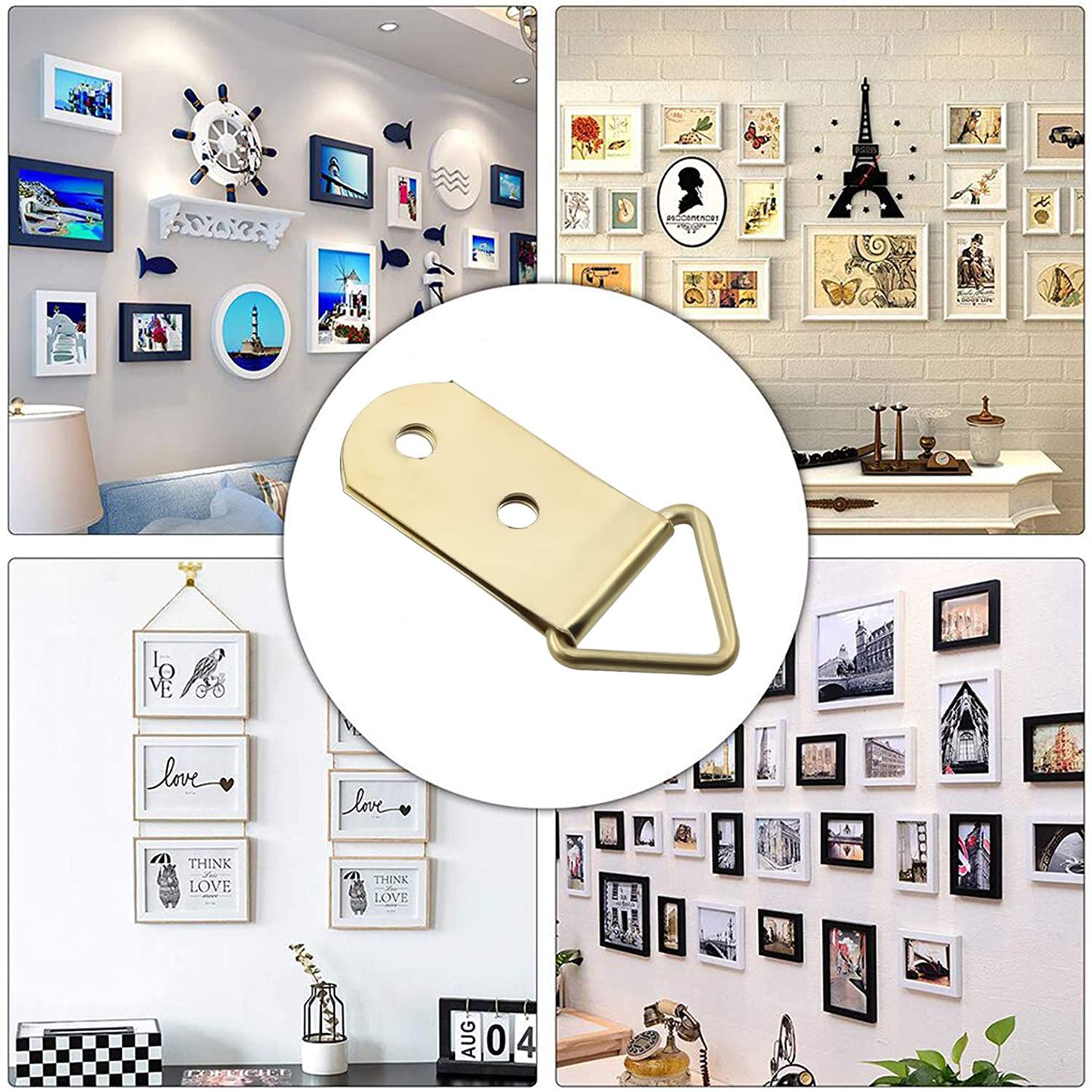 Gold Tone Ring Frame Buckles 100PCS - Photo Hanging Kit for Home Decor