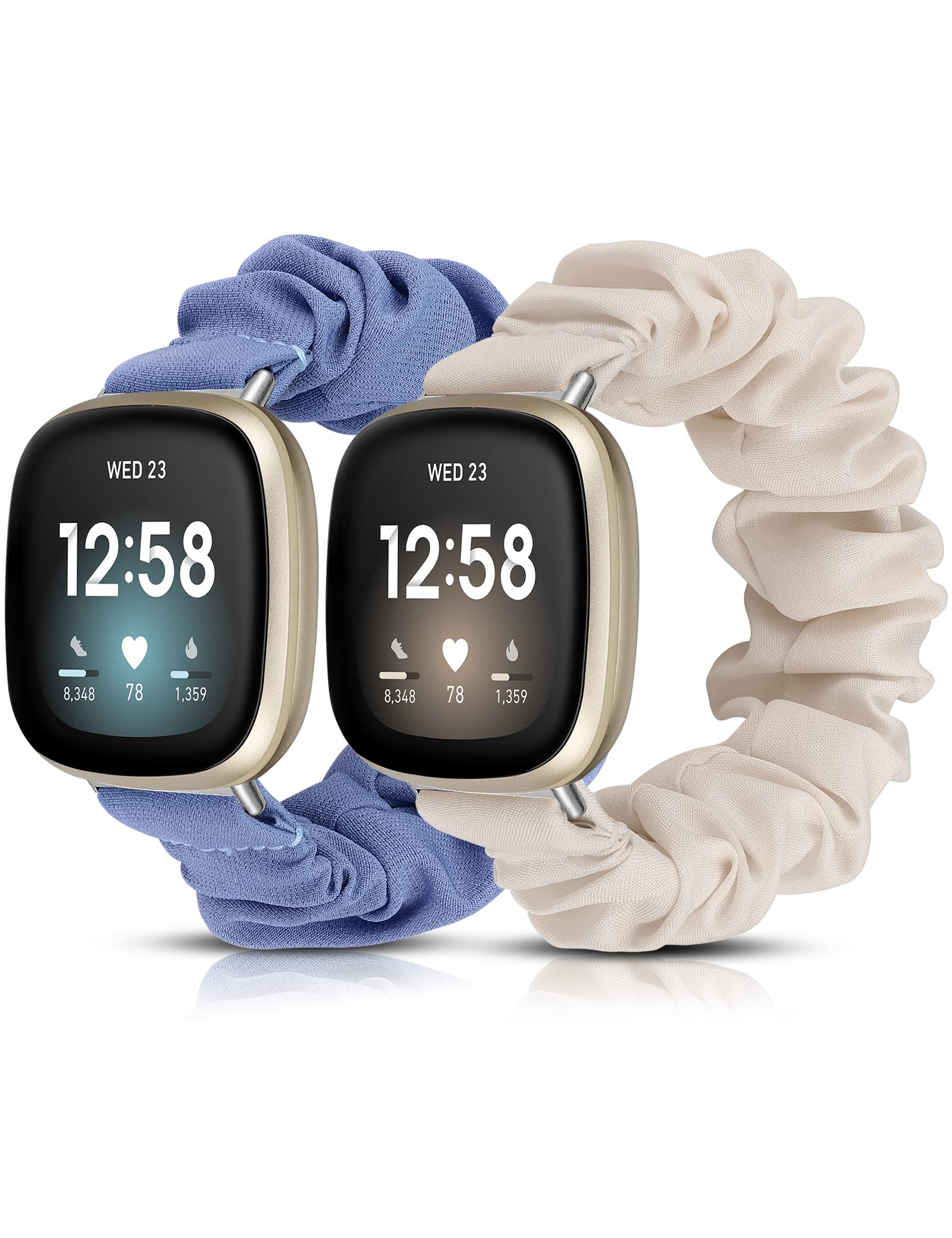 TOYOUTHS 2 Pack Stretchy Scrunchie Bands for Fitbit Versa 3/Versa 4/Sense/Sense 2 - Breathable Elastic Cloth Solo Loop Wristbands, Vibrant Replacement Watch Bands for Women - Perfect for Workouts, Yoga & Everyday Wear (Size S)