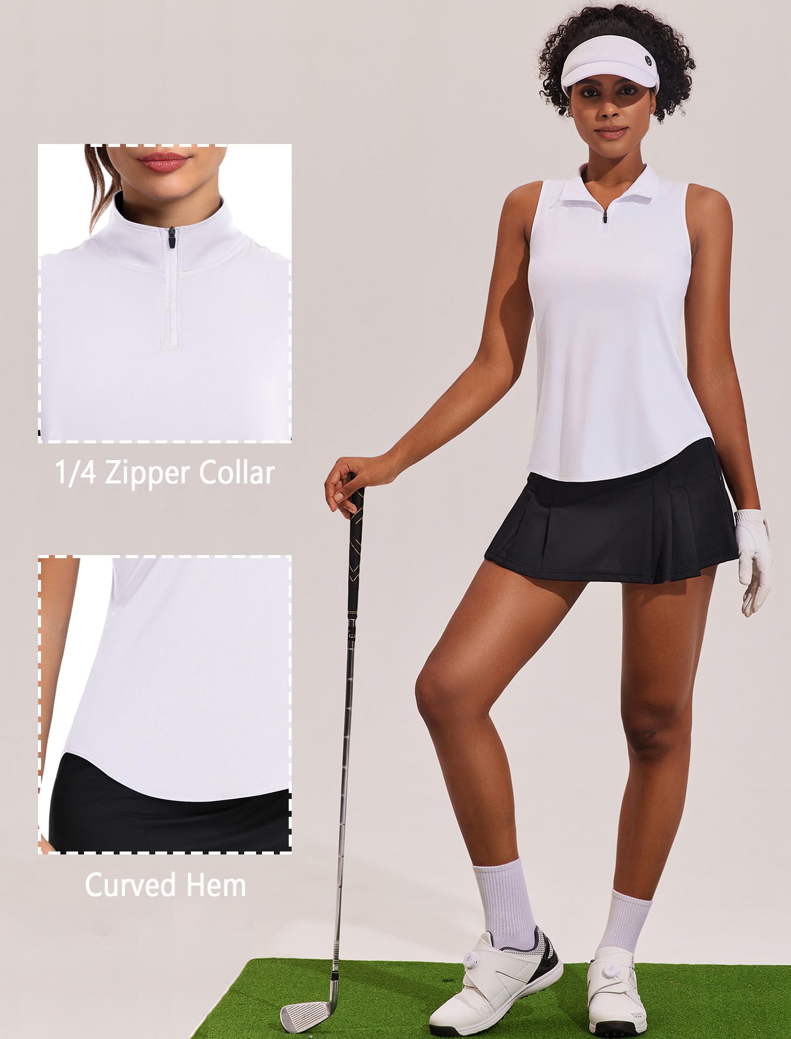 **PINSPARK Women's Sleeveless Golf Shirt UPF 50+ – Breathable Tennis Polo, 1/4 Zip Collar & Racerback Design – Perfect for Golf, Tennis, Pickleball & Outdoor Sports**