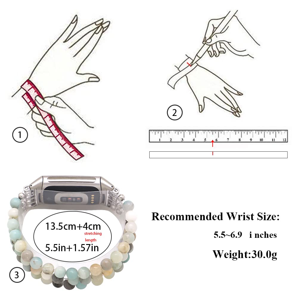 Fitbit Charge 6/5 Bands - Gemstone Beaded Bracelet for Women | Workout & Daily Wear
