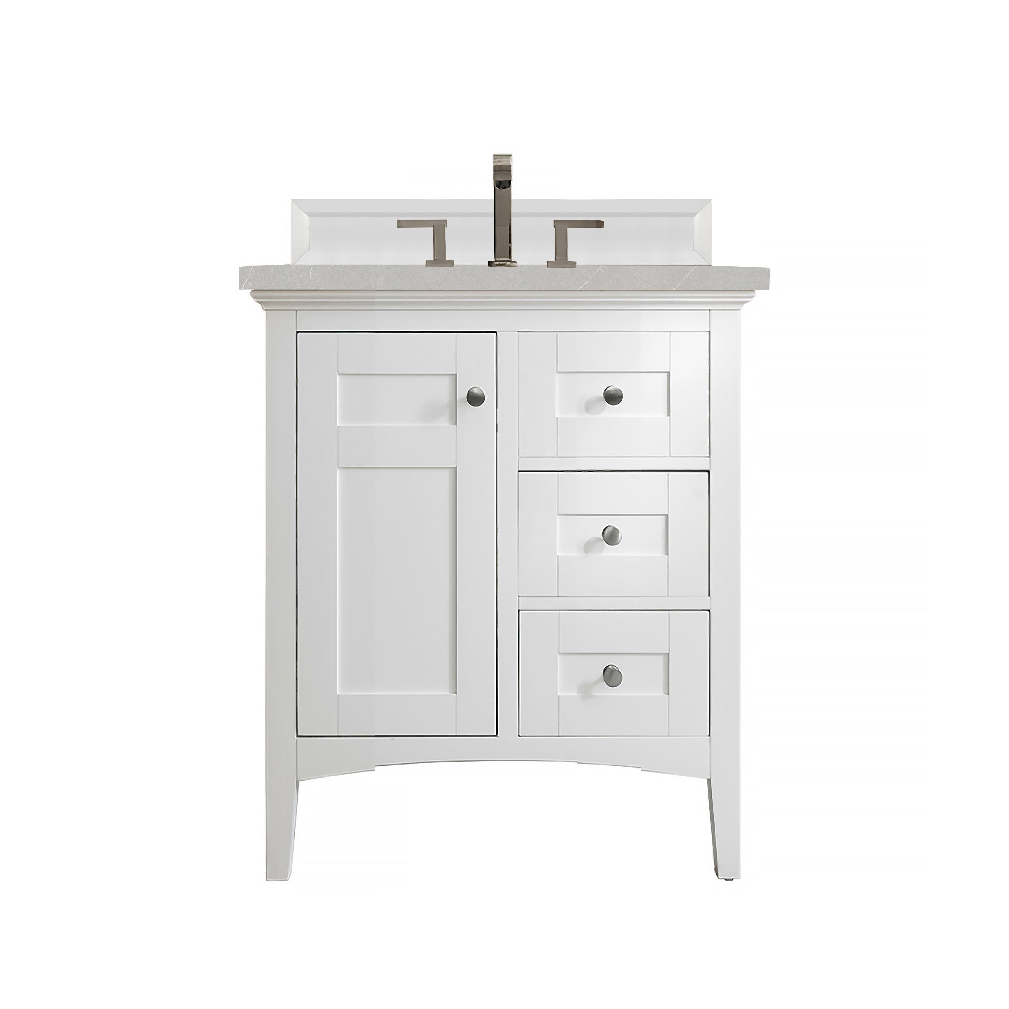Palisades 30 Inch Single Bathroom Vanity with 3CM Eternal Serena Quartz Top in Bright White - Perfect for Modern Master Bathrooms & Powder Rooms