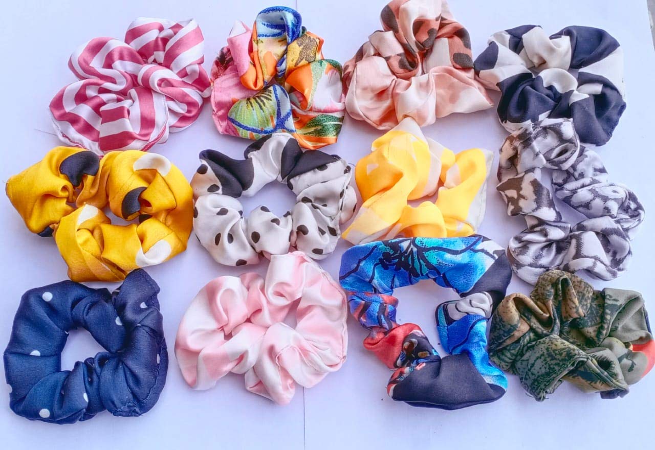 **Large Satin Hair Scrunchies for Women - 10 Pack Oversized Silk Hair Ties, Thick Elastic Jumbo Scrunchies (Printed) - Perfect for Workouts, Office, and Everyday Styling**