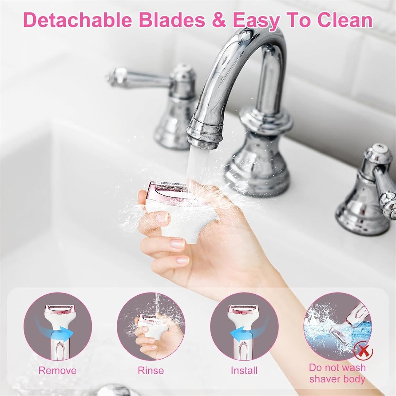 4-in-1 Electric Shaver for Women - Waterproof Cordless Rechargeable Lady Shaver with Trimmer & Bikini Razor - Smooth Hair Removal for Legs, Underarms, Bikini Line & Face - Perfect for Travel & Daily Use (White)