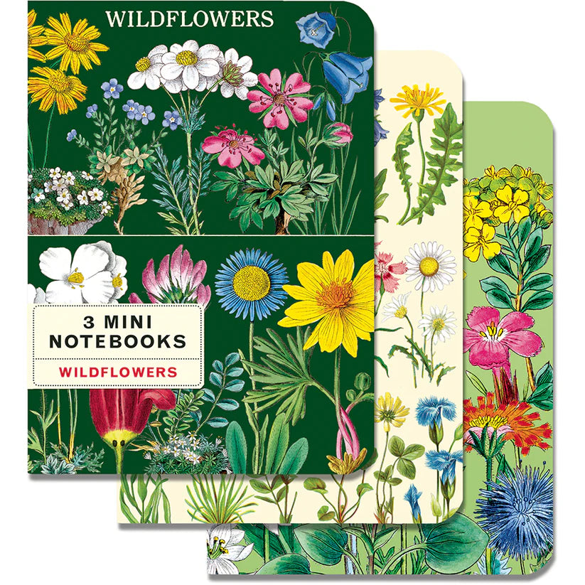 Cavallini & Co. Wildflowers Mini Notebook Set - 3 Pack Floral Journal for Writing, Sketching & Note Taking - Perfect for Travel, School & Office Use