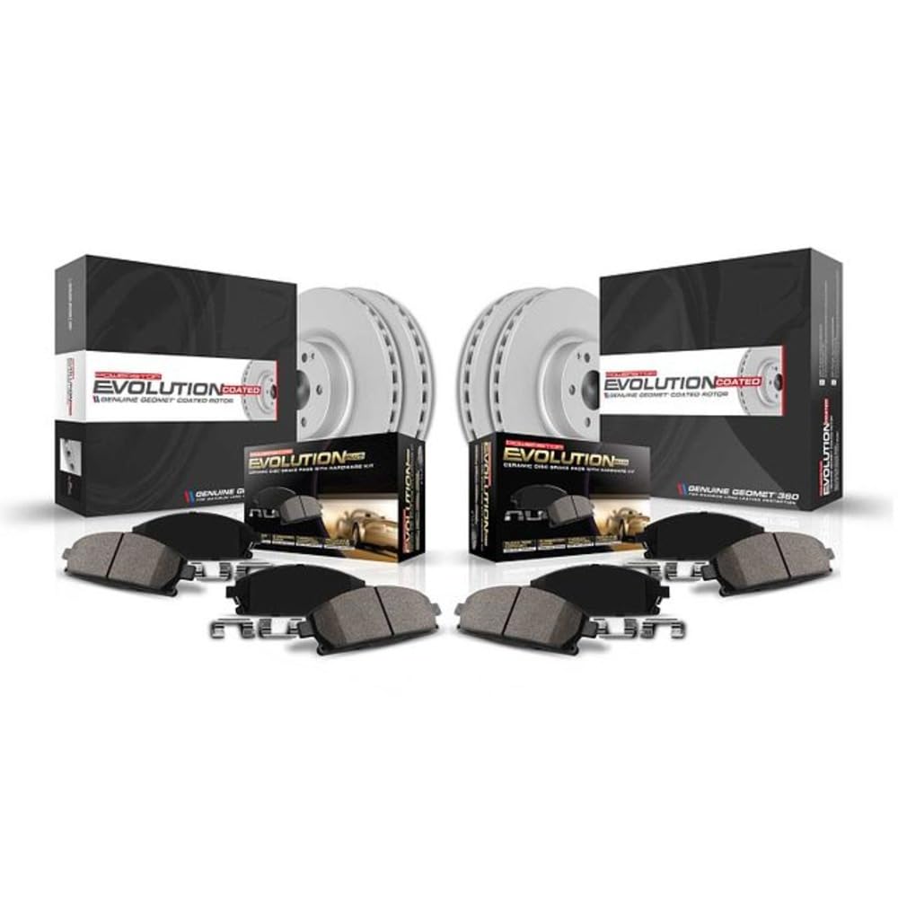 Power Stop CRK4023 Coated Brake Rotor & Ceramic Brake Pads Kit - Front & Rear for Chrysler 300, Dodge Challenger, Dodge Charger, Dodge Magnum | High Performance Braking System | Perfect for Daily Driving, Racing & Towing