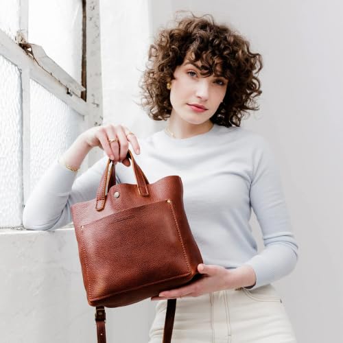 Portland Leather Goods Mini Crossbody Tote Bag for Women | Handmade Full-Grain Leather Purse with Adjustable Strap | Perfect for Everyday Use, Travel & Shopping