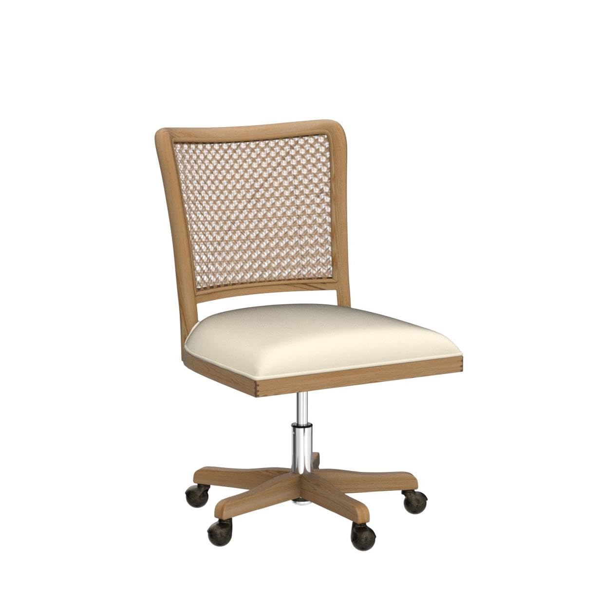 Ergonomic Modern Home Office Chair - Comfortable Upholstered Armless Desk Chair with Adjustable Height & 360° Swivel, Breathable Rattan Mid-Back Support Rolling Computer Chair (Beige) - Perfect for Small Spaces, Home Office & Workspace