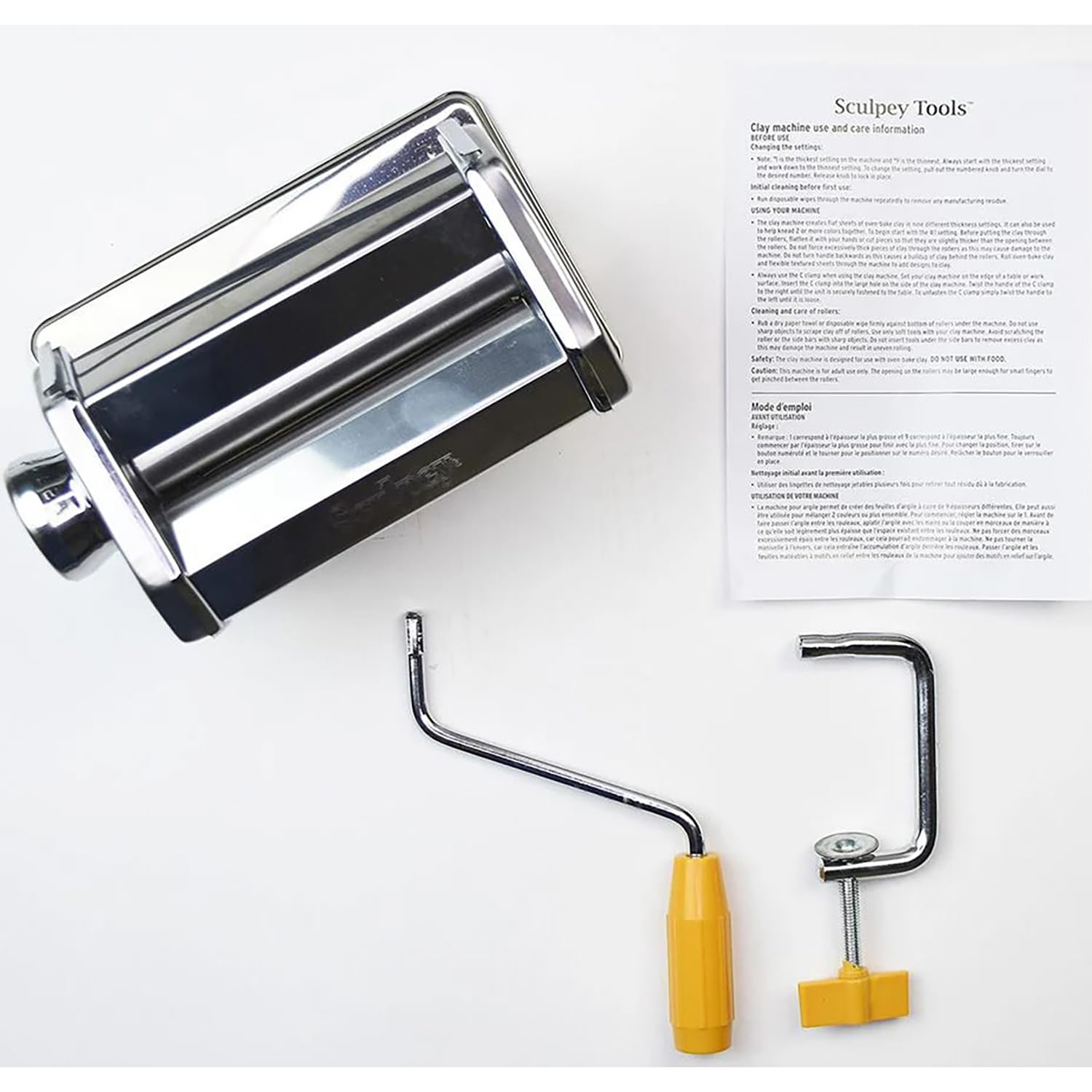 Sculpey Polymer Clay Conditioning Pasta Machine - 9 Adjustable Thickness Settings with Clamp & Hand Crank - Perfect for Baking, Sculpting & DIY Craft Projects - Ideal for Beginners to Professional Artists