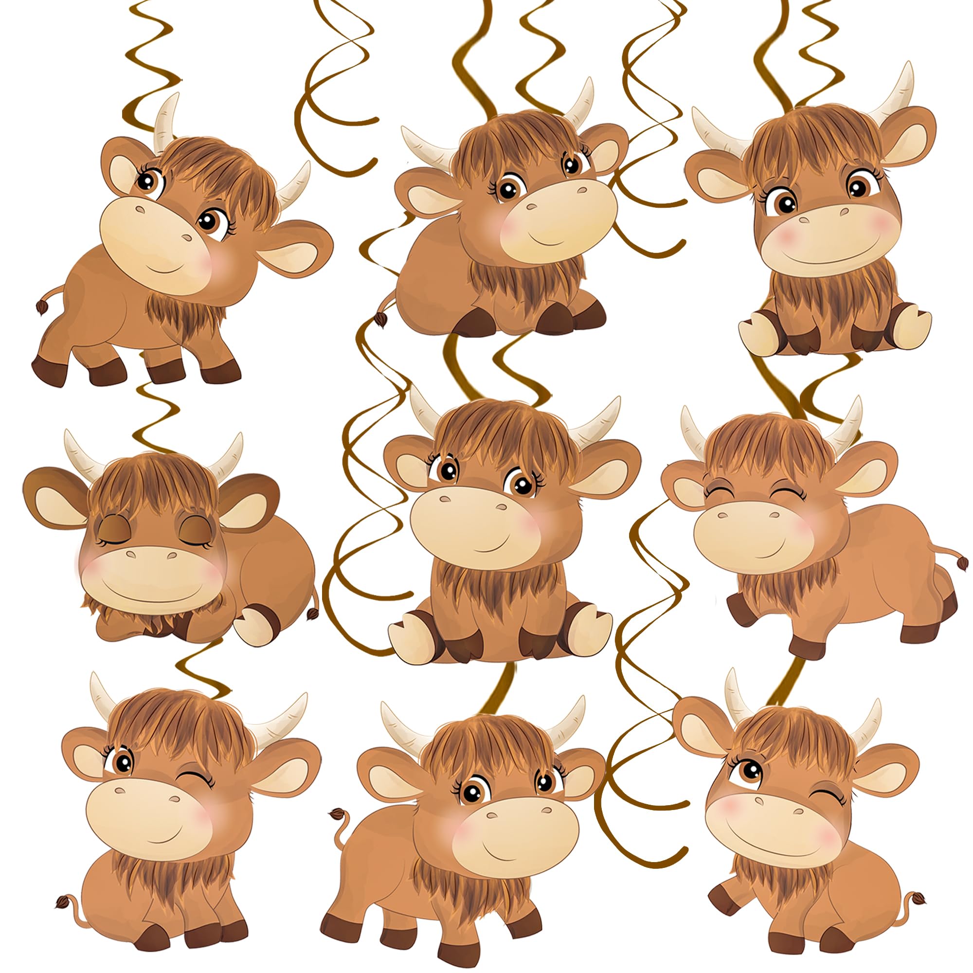 15pcs Highland Cow Hanging Swirl Decorations - Brown Cow Print Party Supplies for Western Theme Birthday, Baby Shower & Kids Events | Perfect for Farm Animal, Rustic & Country Style Celebrations