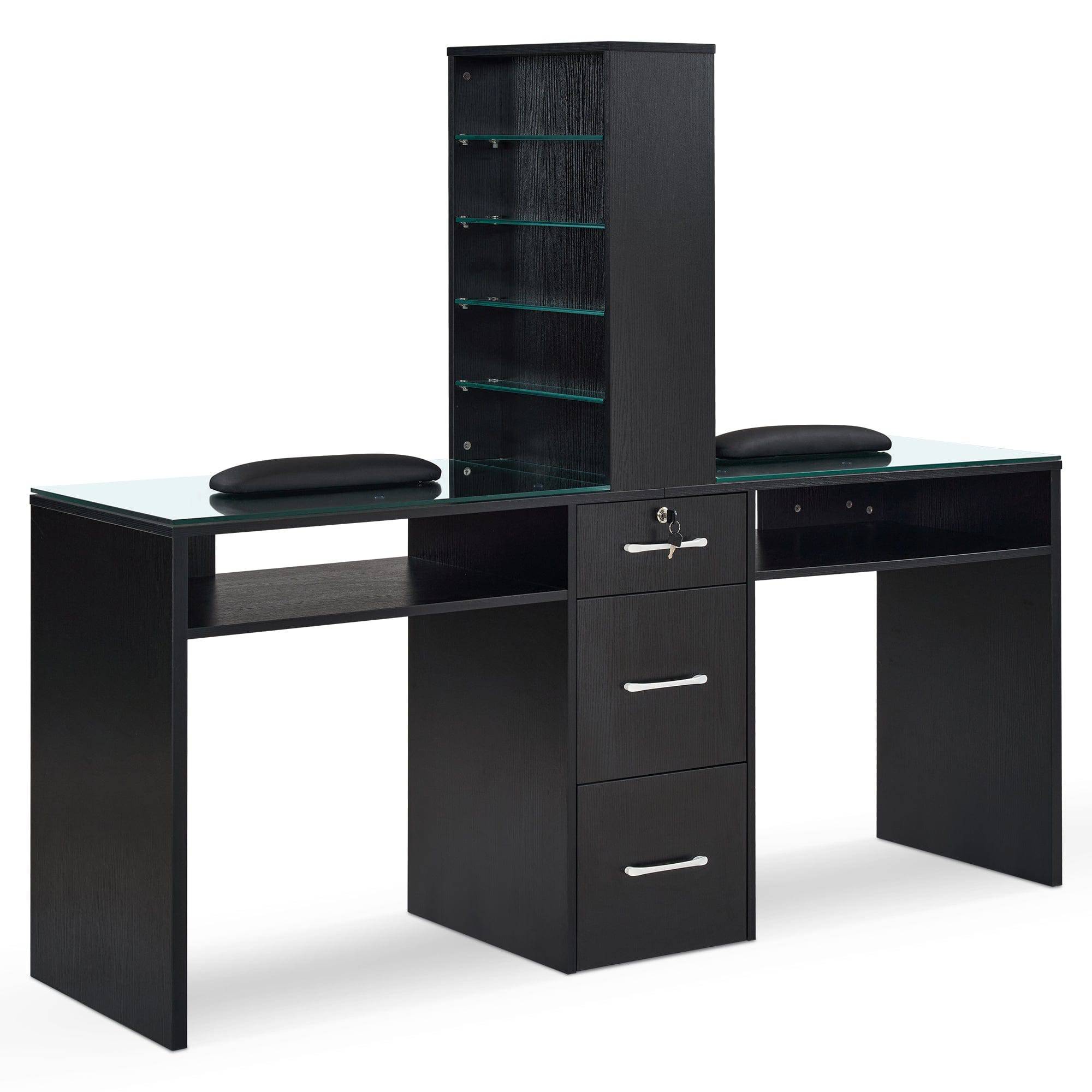 Dual Elegance Manicure Station - Professional Nail Art Table with LED Lights & Storage Drawers | Perfect for Home Salons & Nail Technicians
