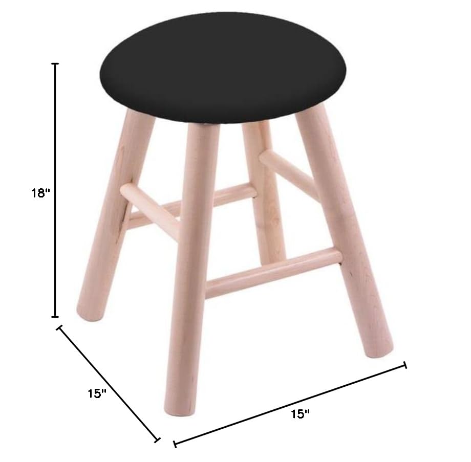 Natural Maple Vanity Stool with Black Vinyl Seat - Elegant Makeup Stool for Bedroom, Dressing Room & Bathroom - Perfect Vanity Bench for Women's Beauty Area