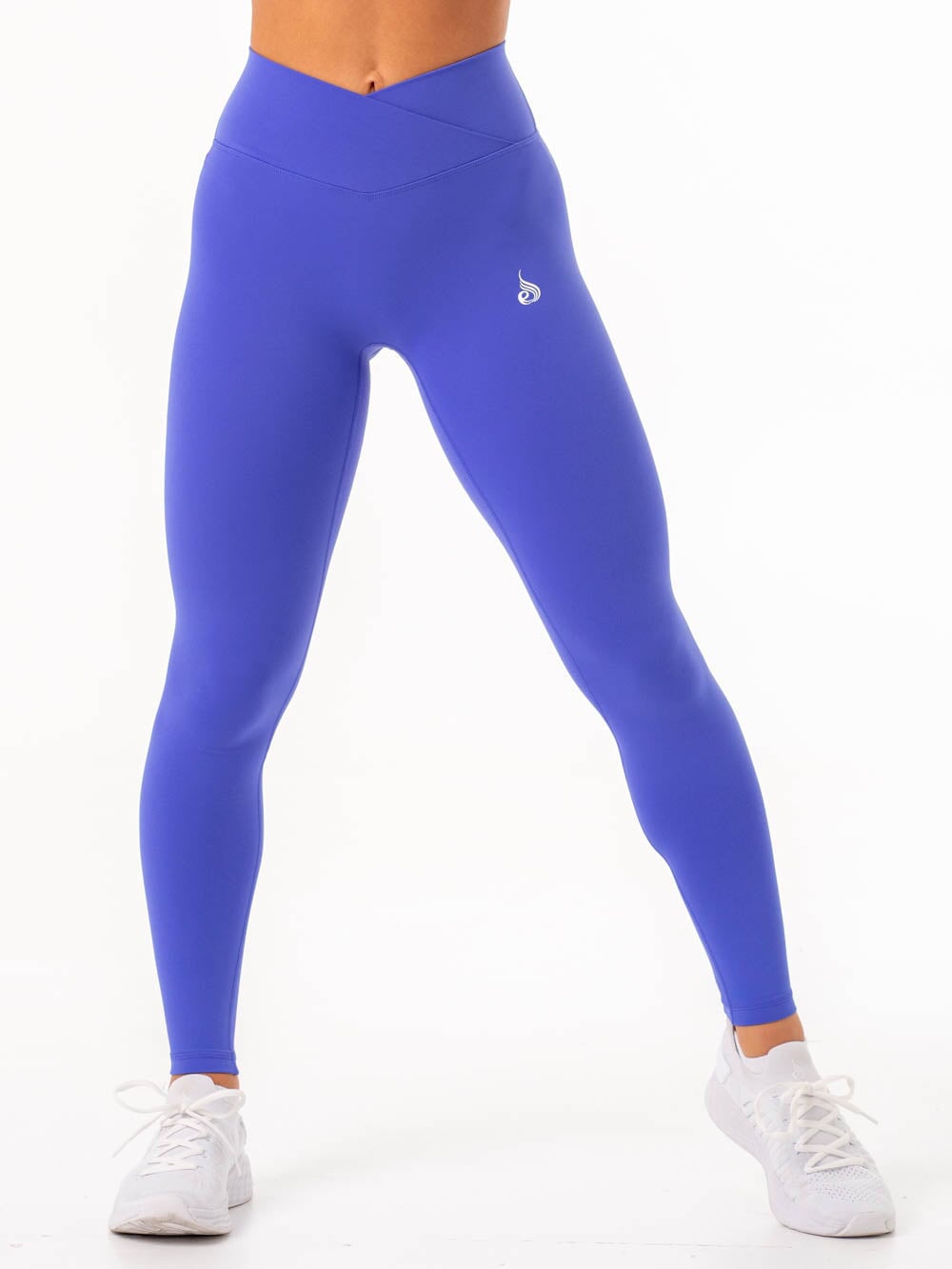 NKD Cross Waist Band Leggings for Women - High Waist Yoga Pants with Tummy Control - Cobalt Blue - Perfect for Workout, Running & Lounge Wear