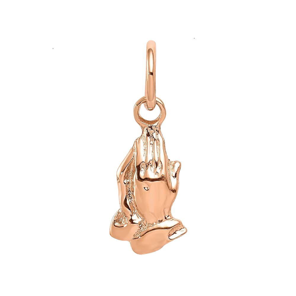 14K Yellow, White & Rose Gold Praying Hands Pendant Necklace - Religious Jewelry Gift for Women, Men, Baptism, Confirmation & Daily Wear