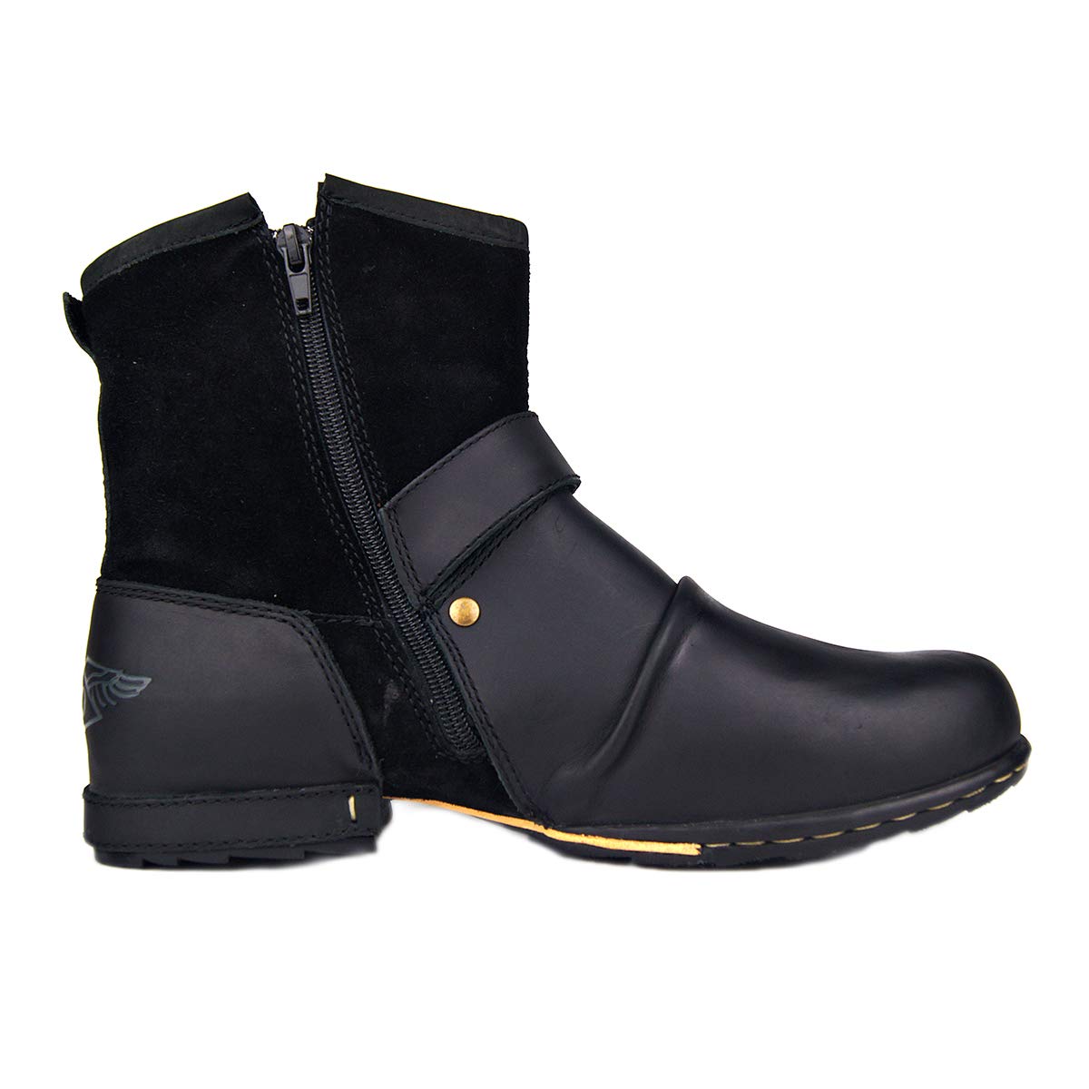 OSSTONE Men's Fashion Leather Chukka Boots - Zipper-Up Moto Boots Casual Shoes OS-5008-1-ABNH | Perfect for Motorcycle Riding, Outdoor Adventures & Street Style