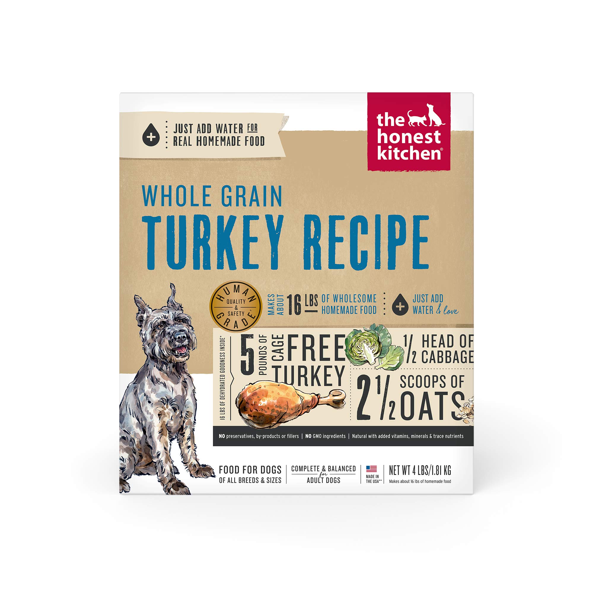 The Honest Kitchen Dehydrated Whole Grain Turkey Dog Food - 4 lb Box | Premium Natural Nutrition for Dogs | Perfect for Travel, Camping & Daily Feeding