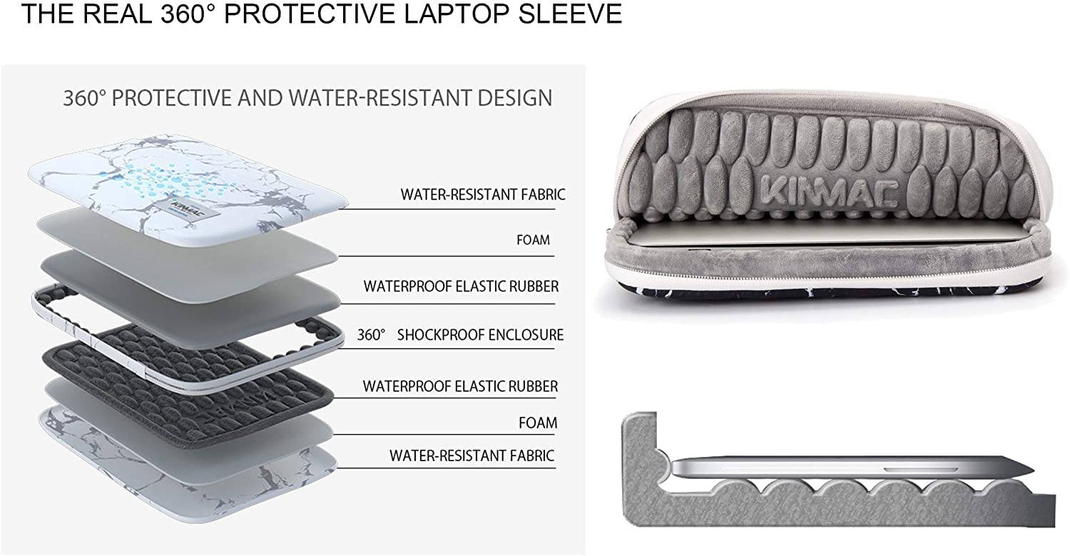 Kinmac Black Embroidery 360° Protective Water Resistant Laptop Sleeve Case with Handle - Fits 15.6-16 Inch Gaming & Business Laptops - Perfect for Travel, Office & School Use