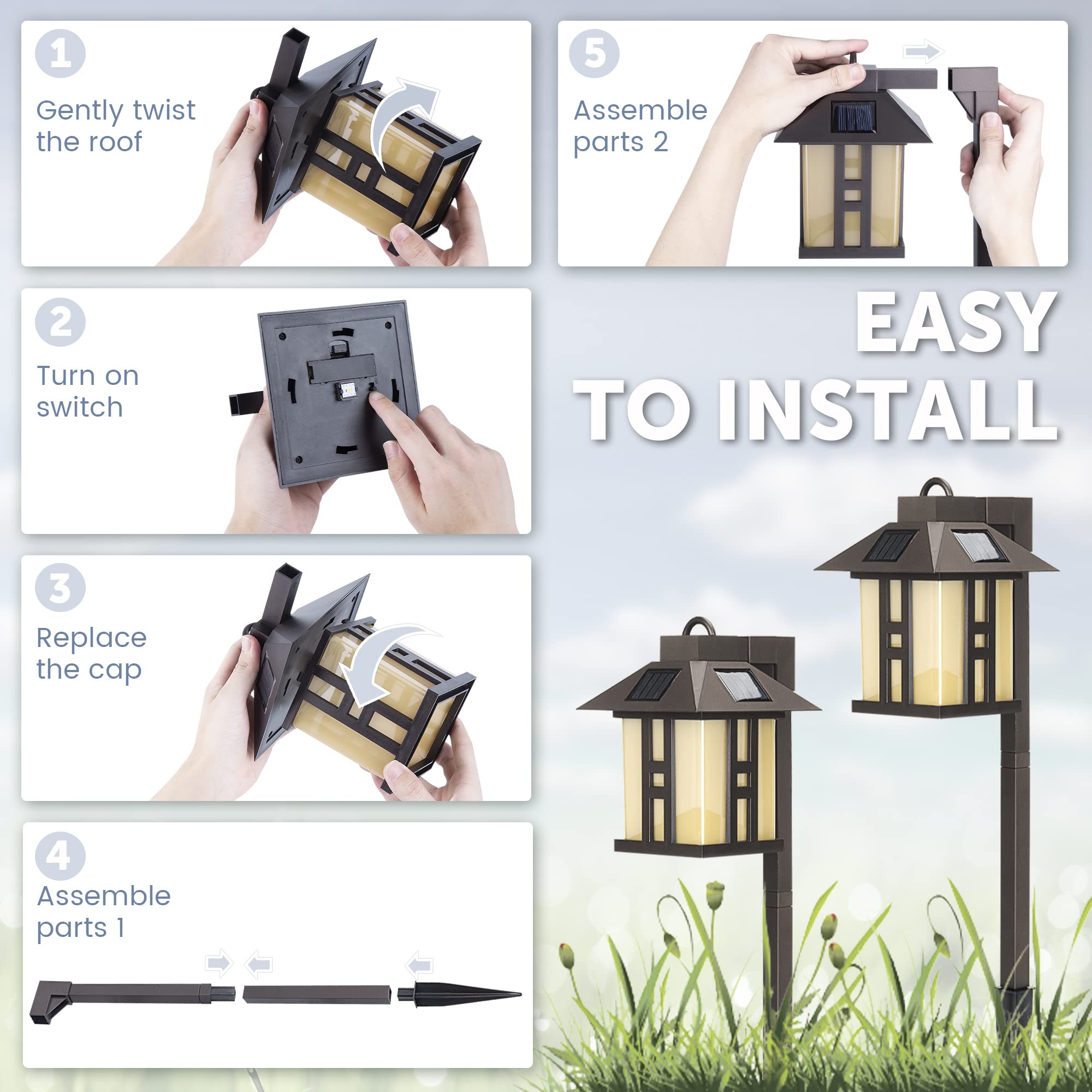 GIGALUMI Japanese Solar Pathway Lights - Waterproof Outdoor Solar Lights for Garden, Lawn, Patio, Yard, Walkway, Driveway Decoration - 4 Pack - Perfect for Landscape Lighting and Nighttime Safety
