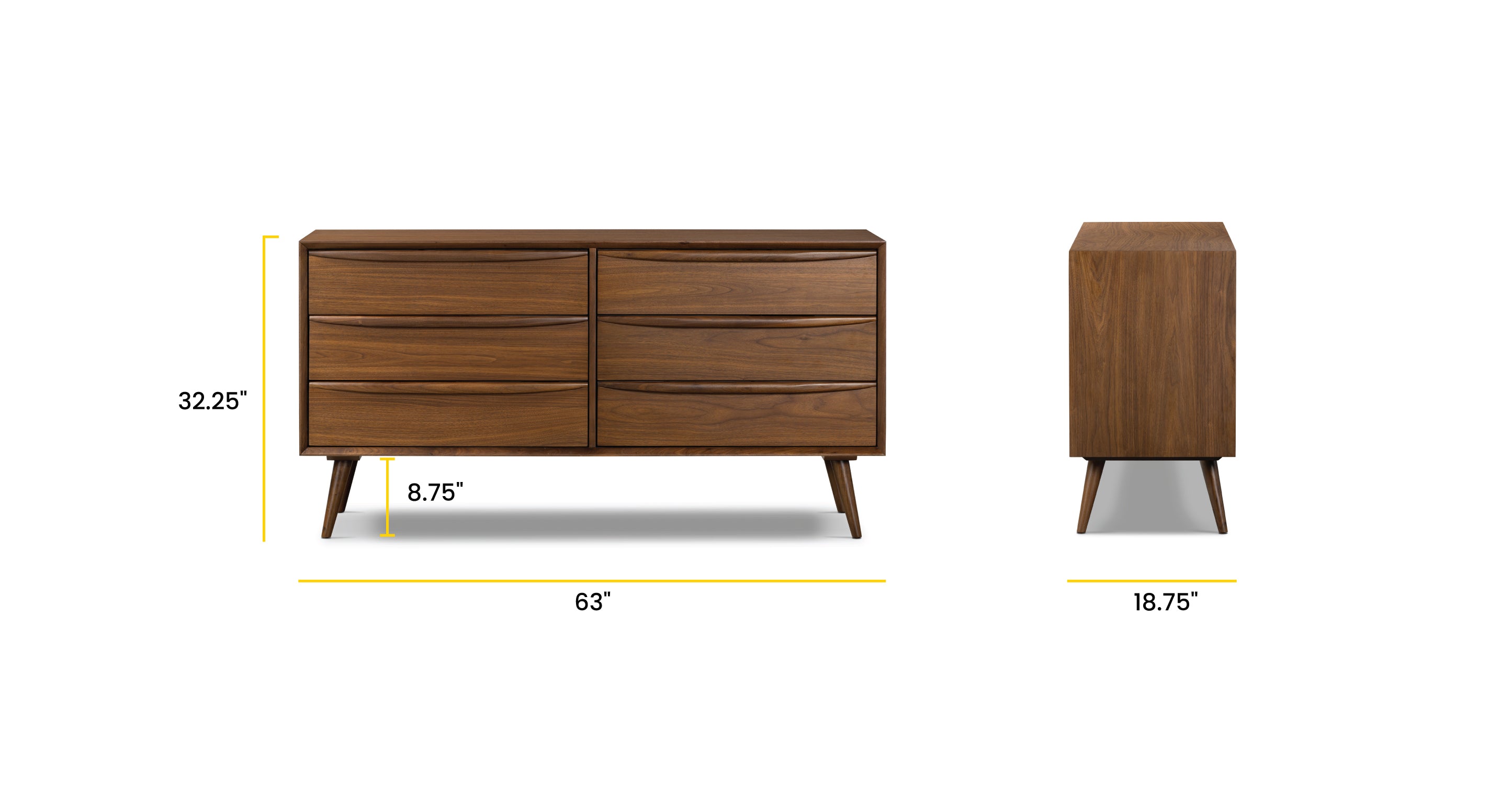 Cura 6 Drawer Dresser - Modern Wooden Chest of Drawers for Bedroom Storage & Organization | Perfect for Clothes, Linens, and Accessories