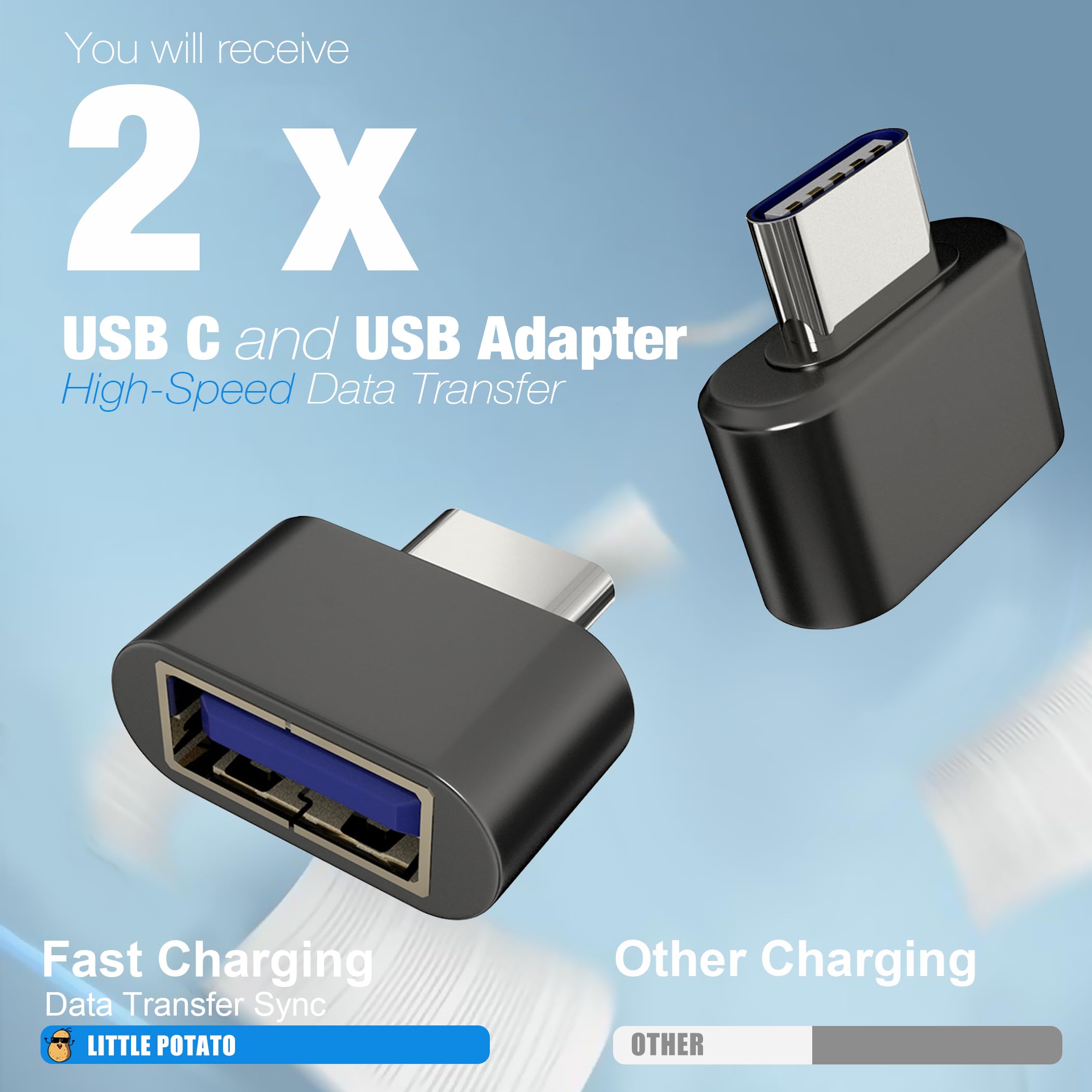 USB C to USB 3.0 Adapter (2 Pack) - Type C Male to USB Female Converter for MacBook Pro/Air, Dell XPS, Thunderbolt 3 Devices - Perfect for Data Transfer & Charging Phones/Laptops on the Go