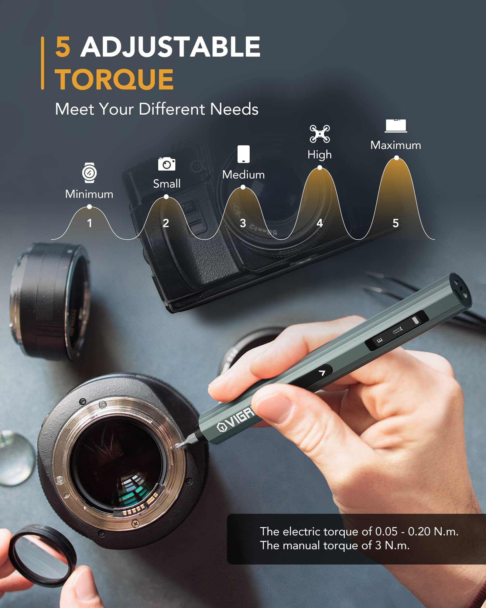 VIGRUE Cordless Electric Screwdriver Set with LCD Display - 48 Magnetic Bits Mini Precision Screwdriver for Electronics, Laptops, Phones, Glasses, Watches - Perfect for DIY Repairs, Home Improvement & Small Electronics Maintenance