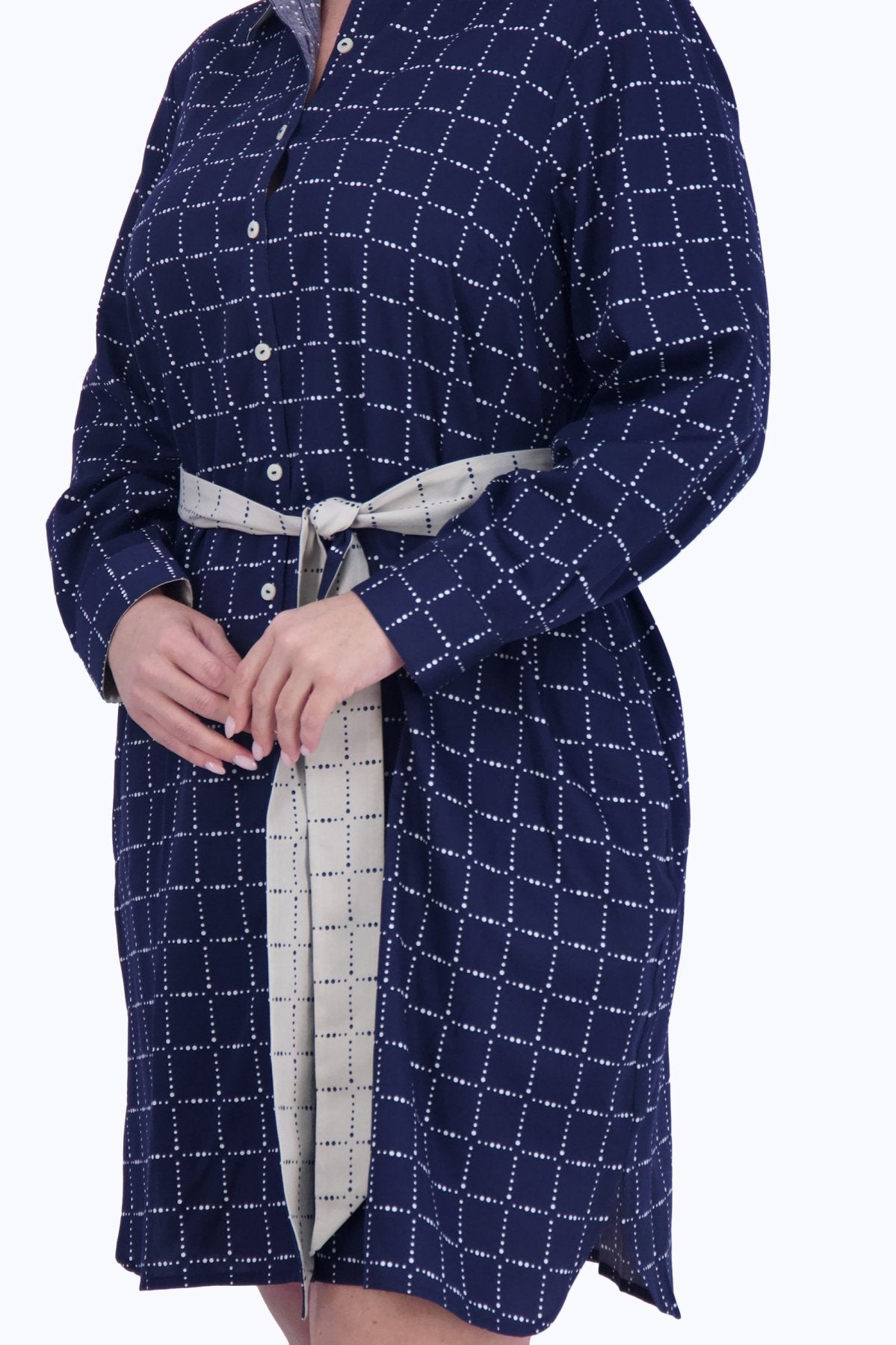 Rocca Plus Dotted Plaid Long Sleeve Dress for Women - Stylish Flannel Shirt Dress with Button Front & Pockets - Perfect for Fall, Winter, Office Wear & Casual Outings