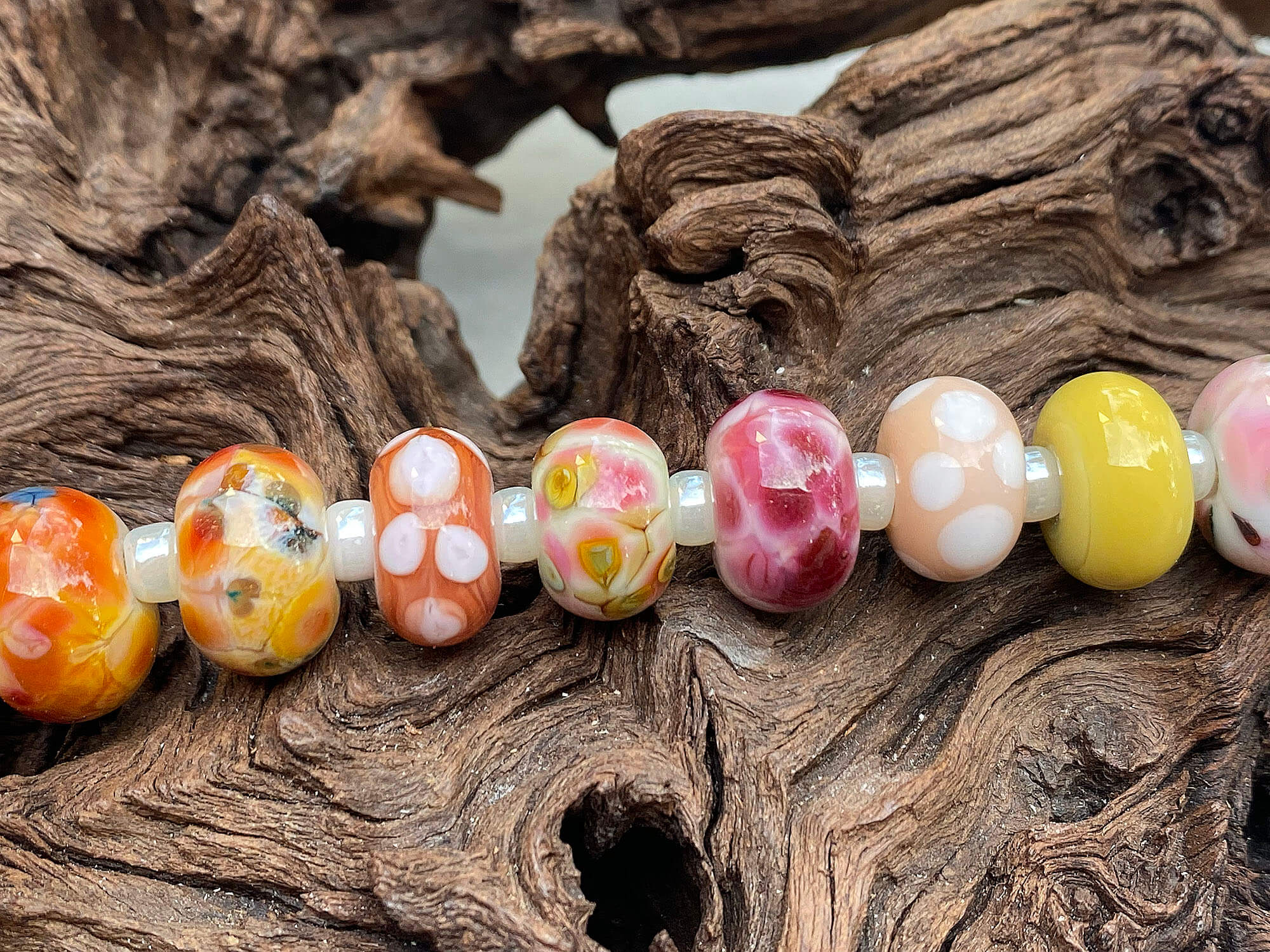 21pcs Pink & Orange Lampwork Glass Beads for Jewelry Making, DIY Crafts, Bracelets & Necklaces - High-Quality SRA Orphan Beads Set for Unique Handmade Designs