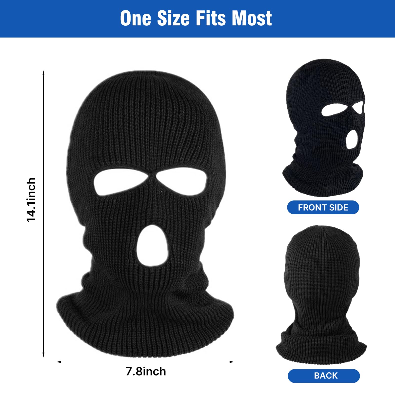 3 Hole Winter Knitted Ski Mask - Warm Full Face Cover Balaclava for Adults | Cold Weather Outdoor Sports, Skiing, Snowboarding & Motorcycle Riding