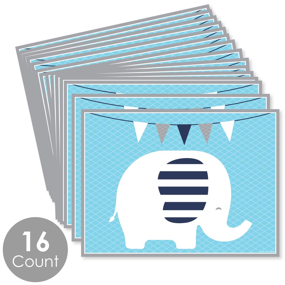 Big Dot of Happiness Blue Elephant Party Table Decorations - 16-Pack Baby Shower & Birthday Party Placemats for Boys - Perfect for Nursery Decor & Kids' Birthday Celebrations