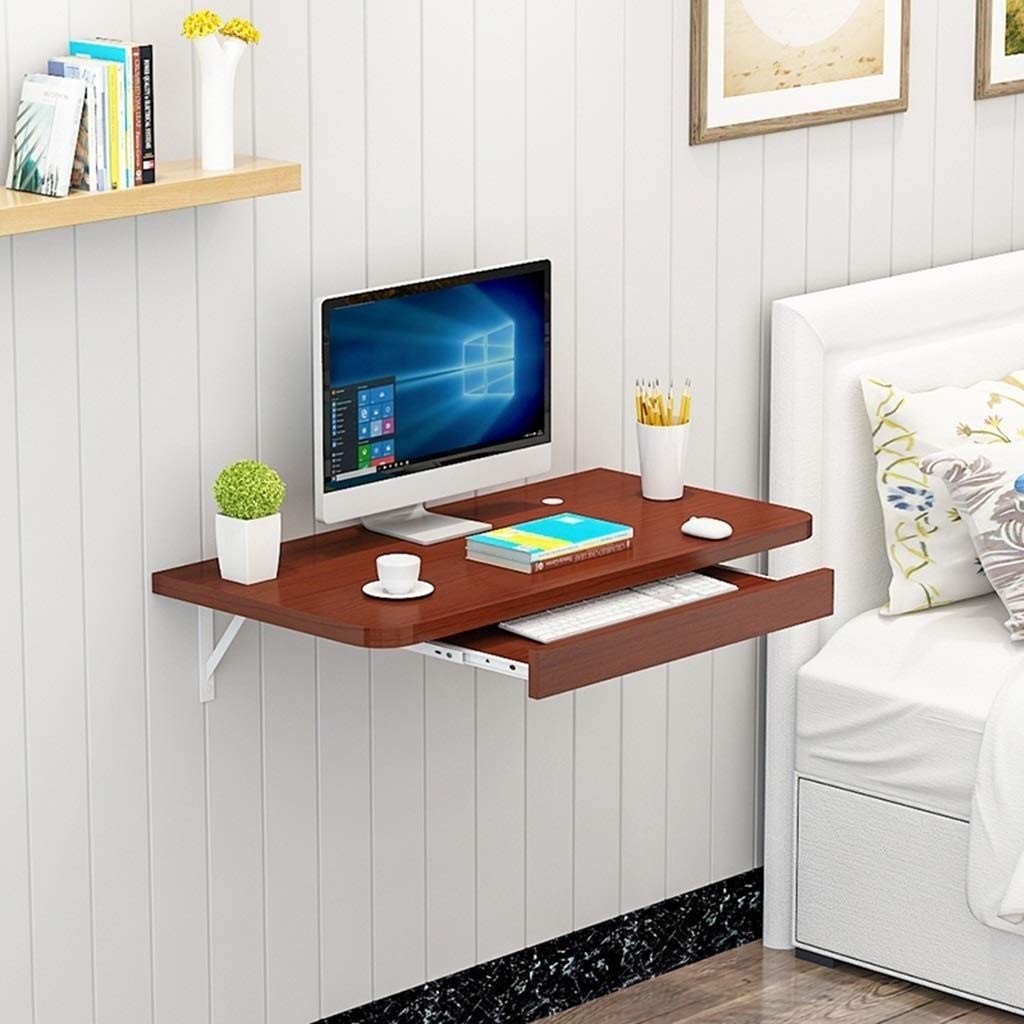 Wall-Mounted Laptop Desk - 80CM Brown Foldable PC Table for Home Office, Kitchen, Dining, Kids Study & Small Space Workstation