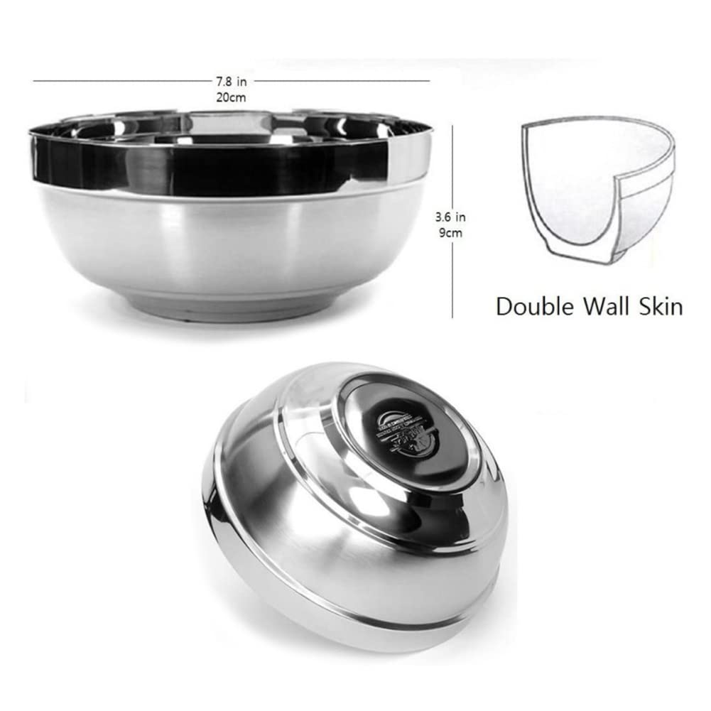 Premium Vacuum Insulated Double Wall Stainless Steel Korean Naengmyeon Bibimbap Bowl Set - 4 Pack (20cm) - Perfect for Cold Noodles, Rice Bowls & Meal Prep - Ideal for Home, Restaurants & Picnics