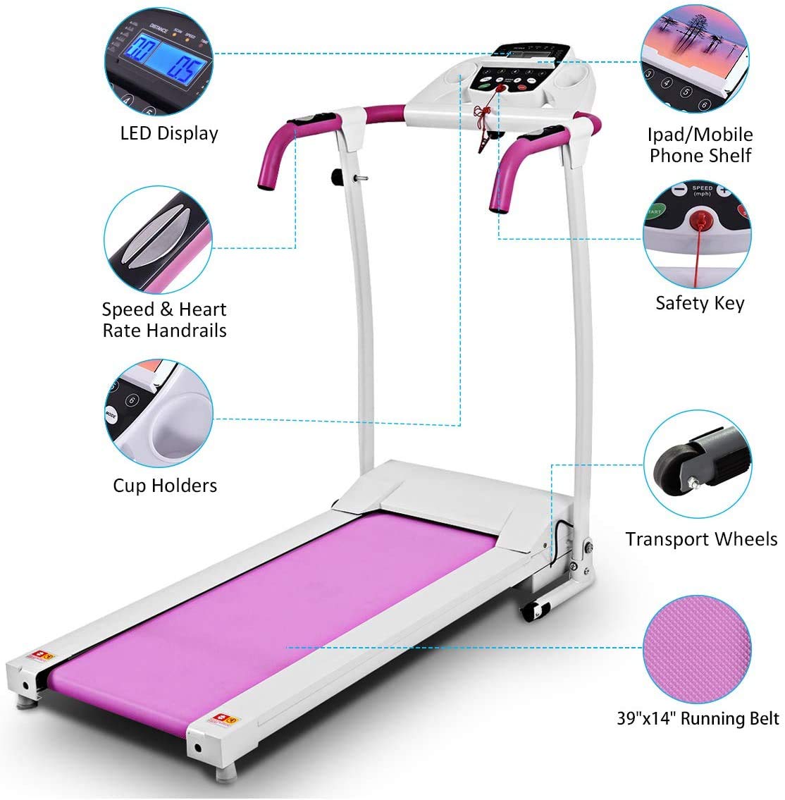 Wenst'sKufAN Folding Treadmill - Electric Motorized Running Machine with LED Display & Phone Holder for Home Gym, Office & Small Spaces - Walking, Jogging & Cardio Workout Equipment for Fitness Enthusiasts