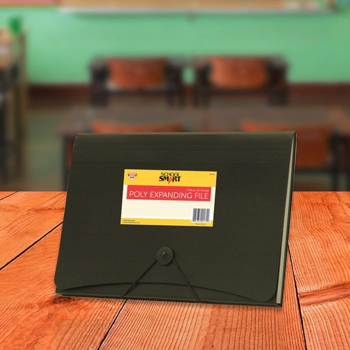 School Smart 85104 13-Pocket Poly Expanding File Folder - Black | Organize School Documents, Office Files & Important Papers