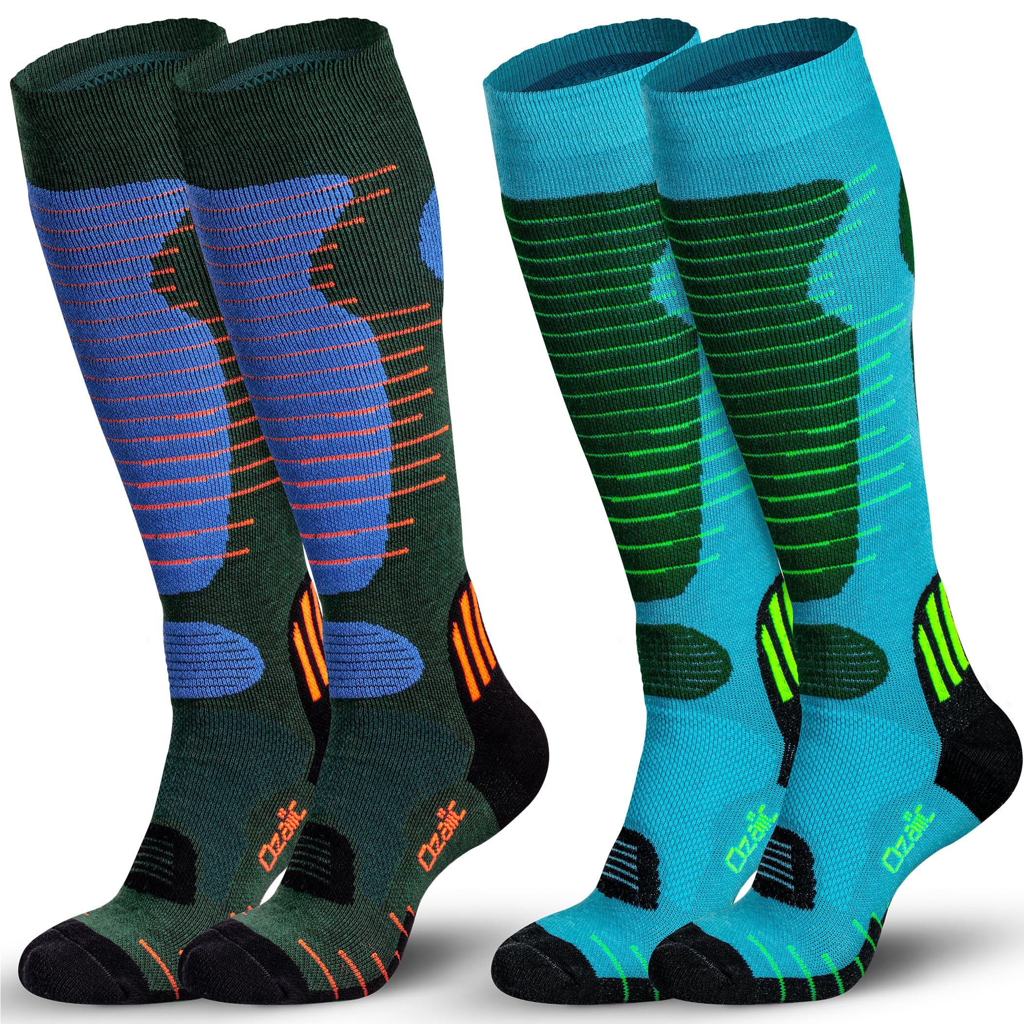 Merino Wool Ski Socks for Men & Women - 2 Pairs Warm Thermal Performance Socks for Skiing & Snowboarding