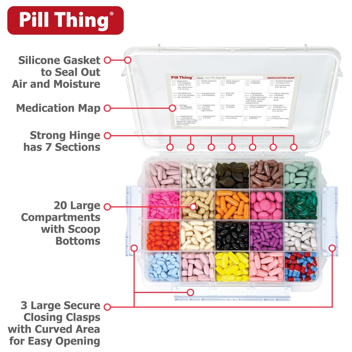 Large Monthly Pill Organizer with Built-in Handle - Deep Compartment Medicine Case with Airtight Lid - Travel Pill Box for Daily Medication & Vitamins - Perfect for Home, Office, and Travel Use