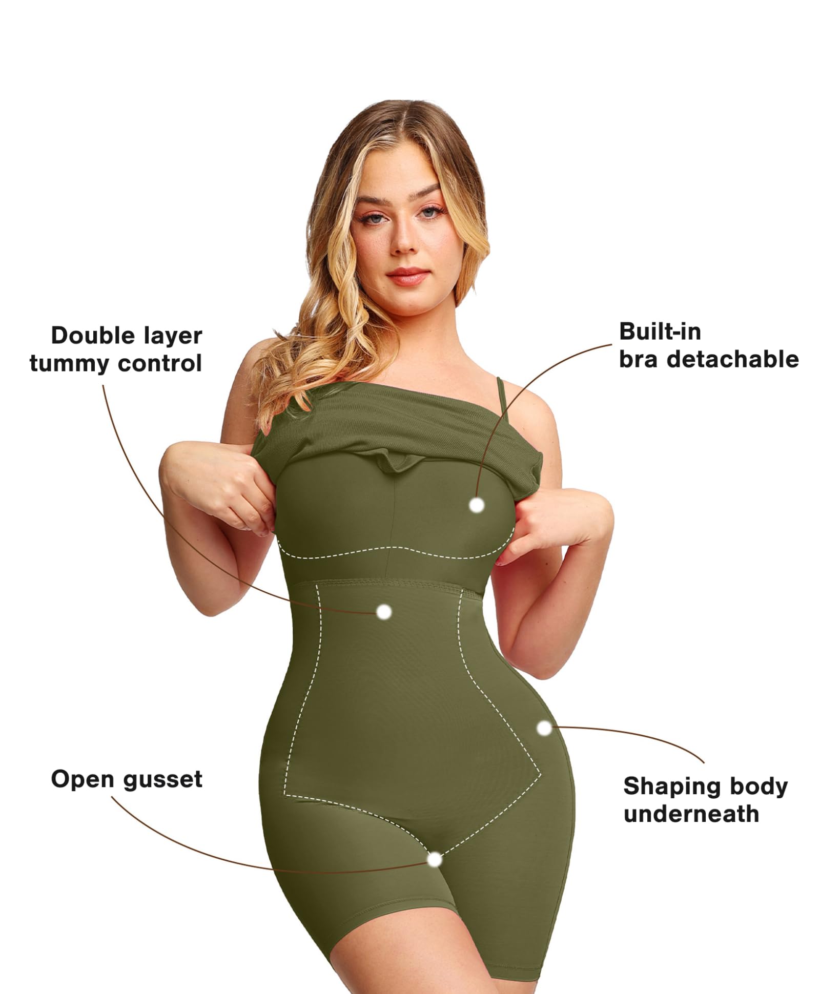 Popilush Women's Cocktail Dress 2025 - Summer Spaghetti Strap Shapewear Mini Dress for Party, Club & Night Out | Bodycon Style for Date Night & Special Occasions