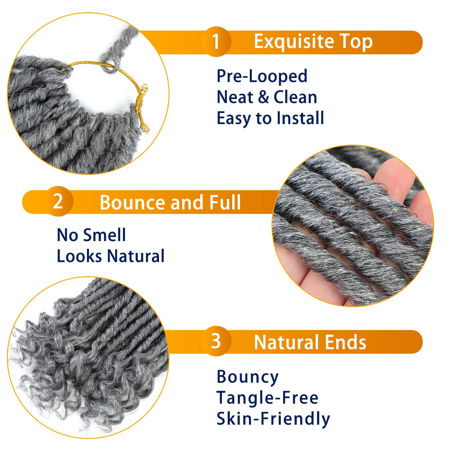 Goddess Locs Crochet Hair Extensions - 16 Inch Straight Faux Locs, Pre-Looped Curly Synthetic Braiding Hair for Black Women, 6 Packs in 1B-GRAY, Perfect for Protective Styling and Everyday Glam