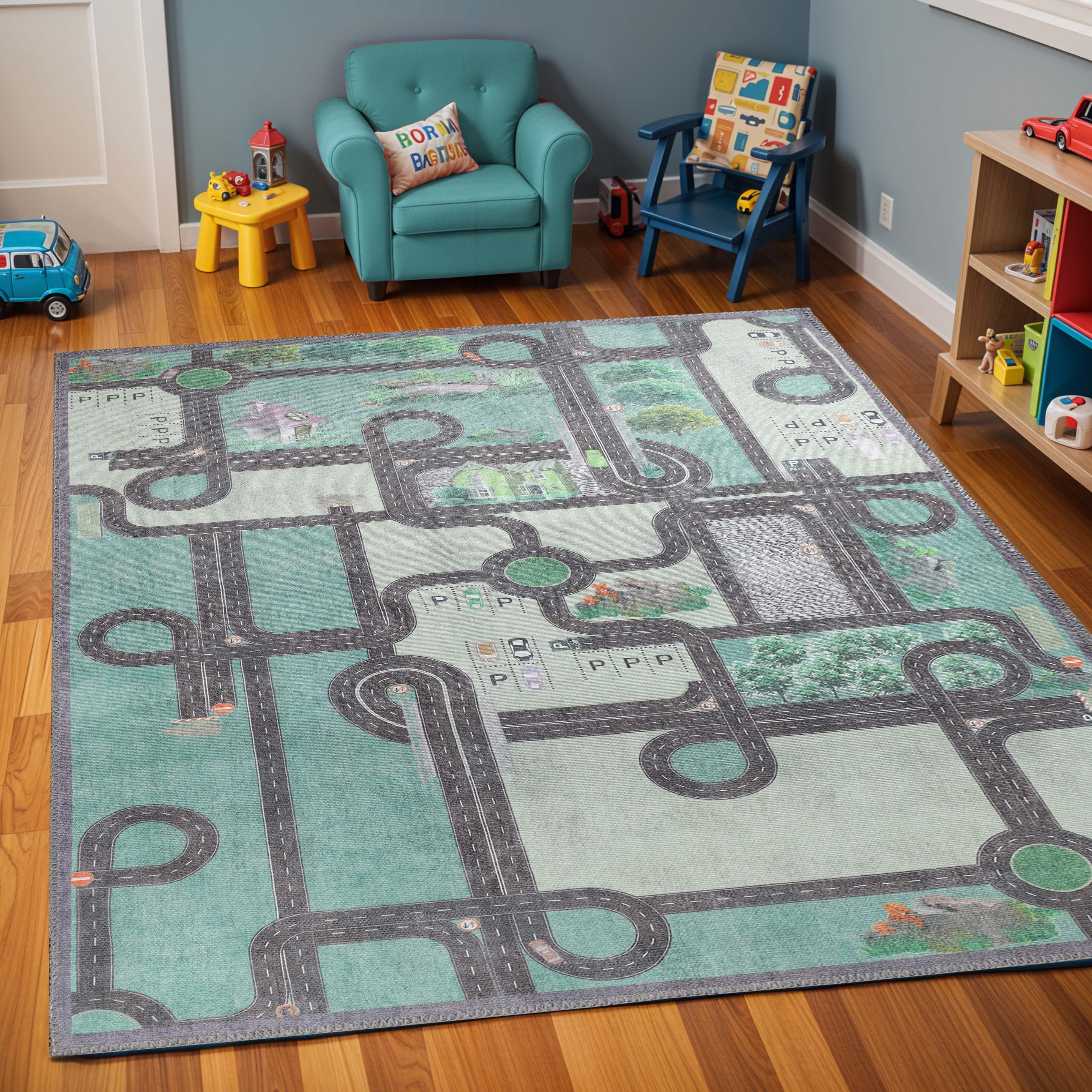 Non-Slip Kids Playroom Rug - Washable Nursery Carpet for Indoor Use | Safe Play Area Mat for Toddlers & Children | Perfect for Daycare, Bedroom, and Playroom Flooring