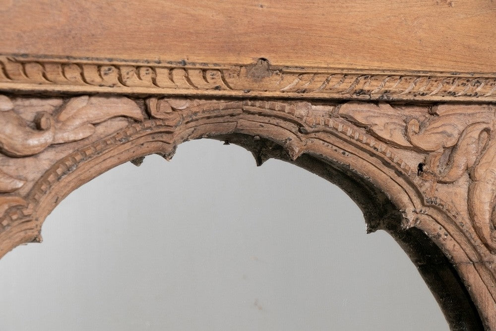 Hand Carved Indian Mehrab Arched Window Frame Mirror - Natural Wooden Wall Decor for Living Room, Bedroom & Entryway - Boho Home Decor, Ethnic Wall Art, Unique Housewarming Gift